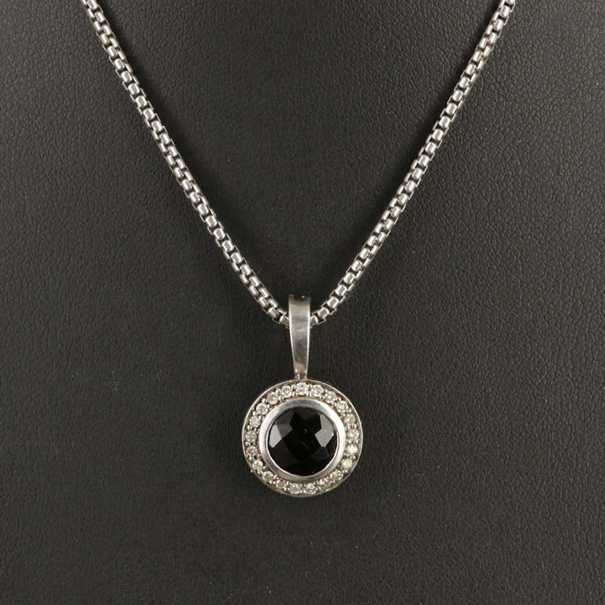 Vintage David Yurman Sterling Black Onyx and Diamond Enhancer Pendant Necklace