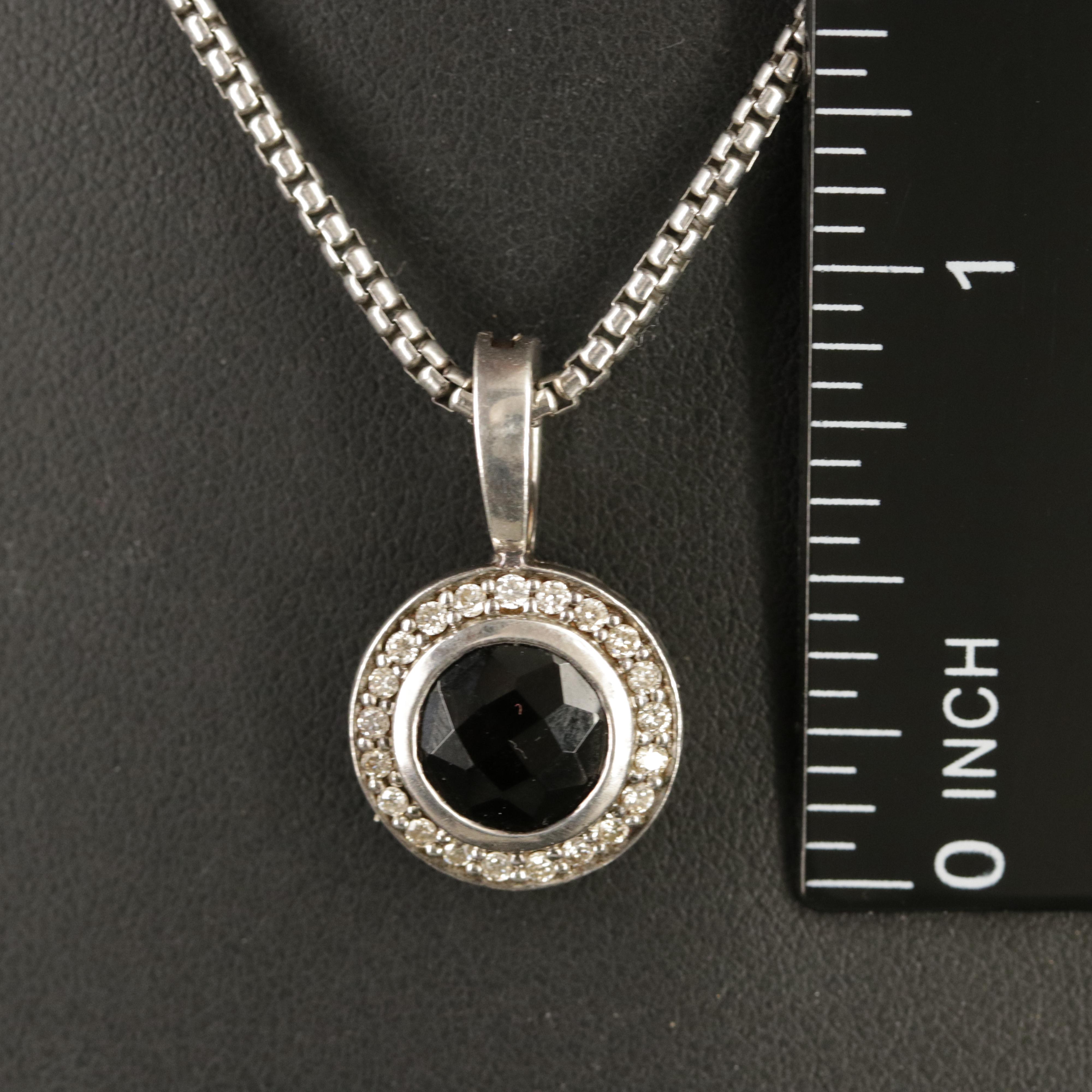 Vintage David Yurman Sterling Black Onyx and Diamond Enhancer Pendant Necklace