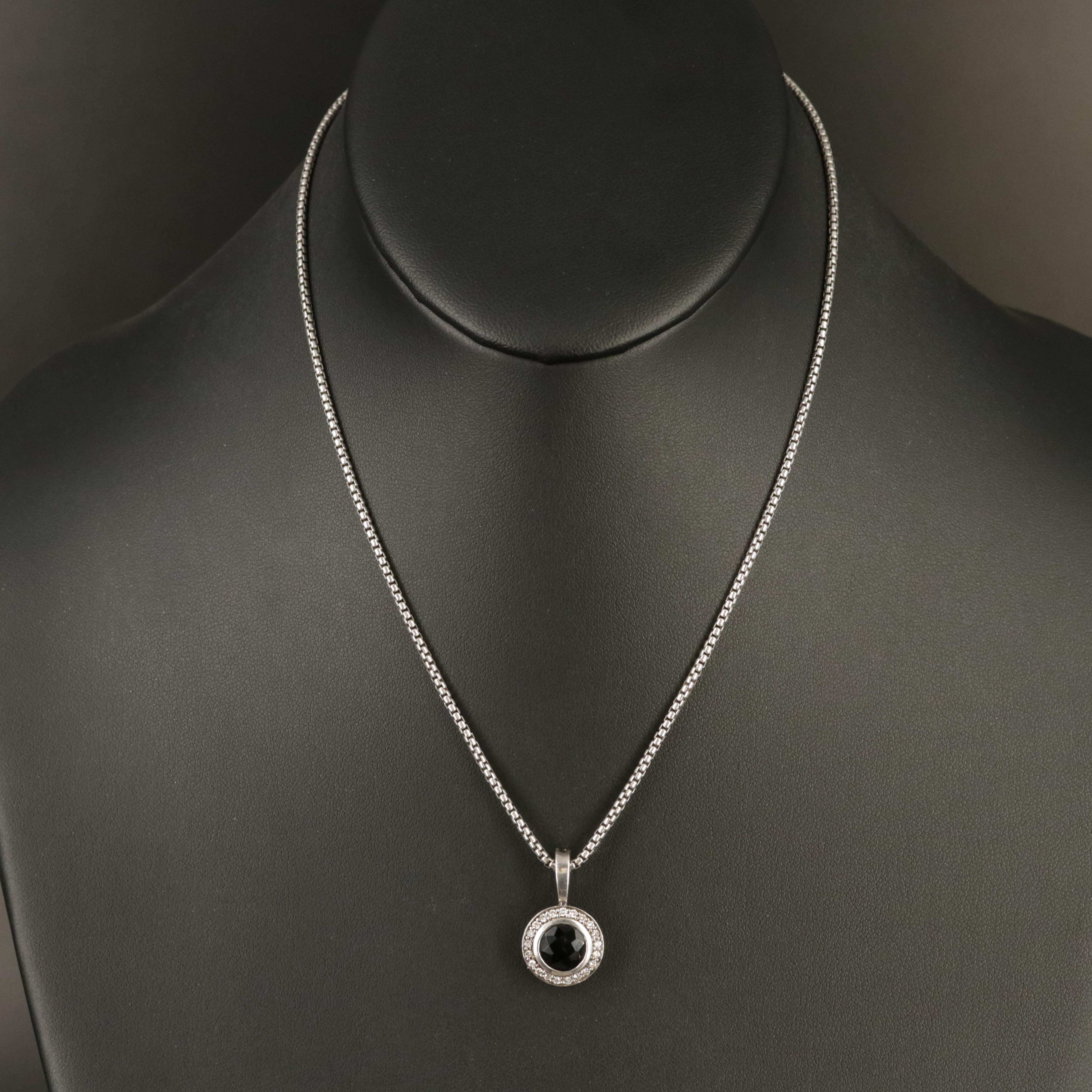 Vintage David Yurman Sterling Black Onyx and Diamond Enhancer Pendant Necklace