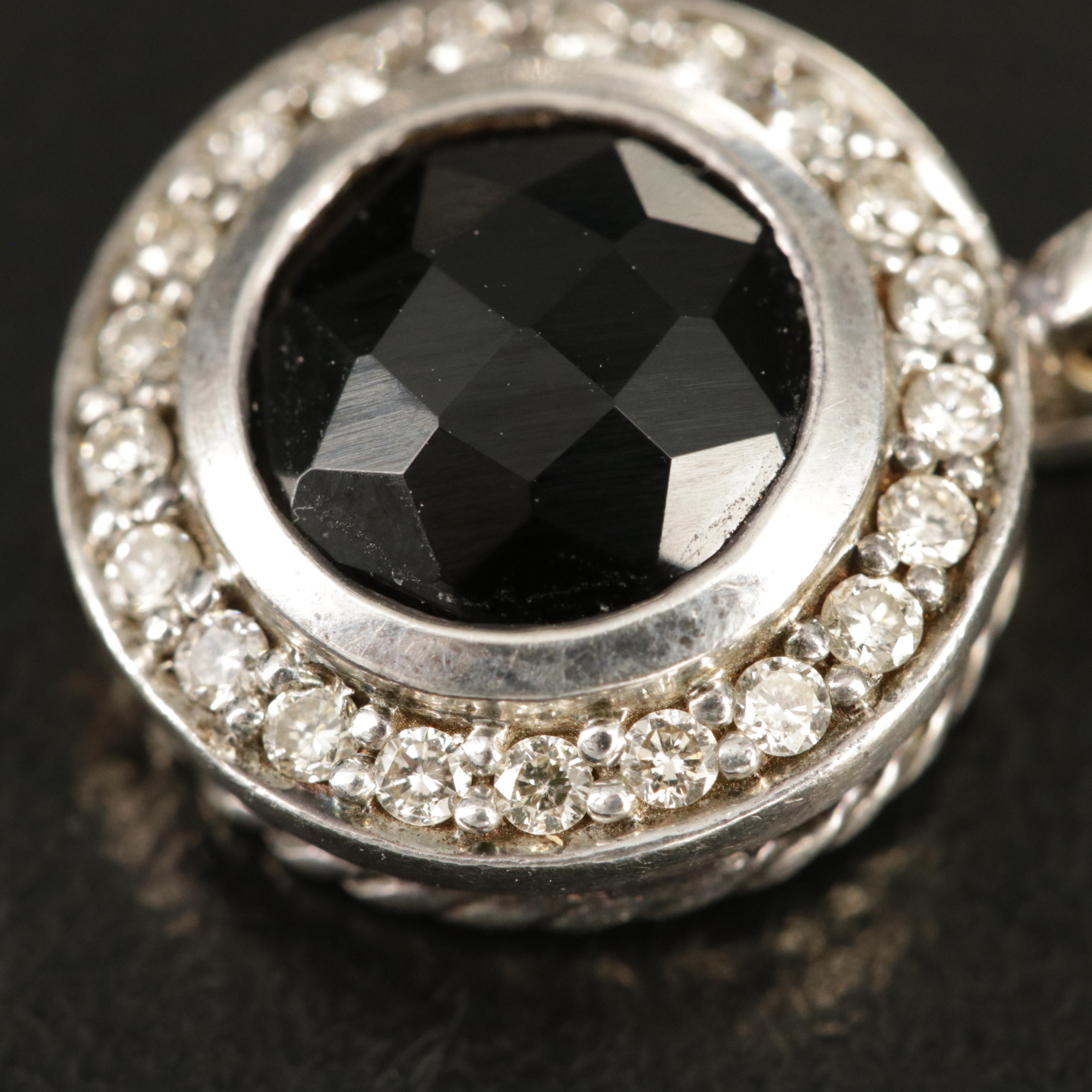 Vintage David Yurman Sterling Black Onyx and Diamond Enhancer Pendant Necklace