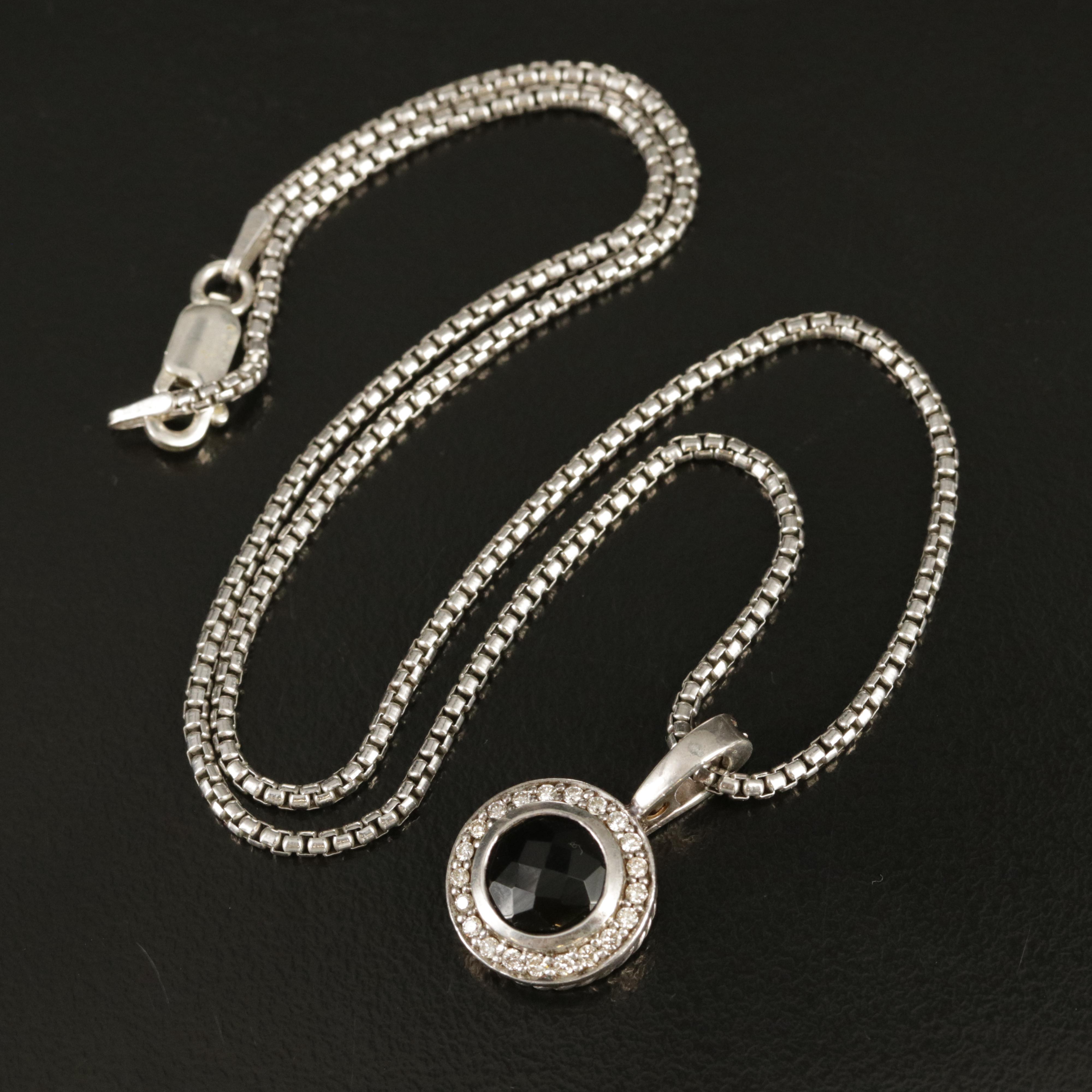 Vintage David Yurman Sterling Black Onyx and Diamond Enhancer Pendant Necklace