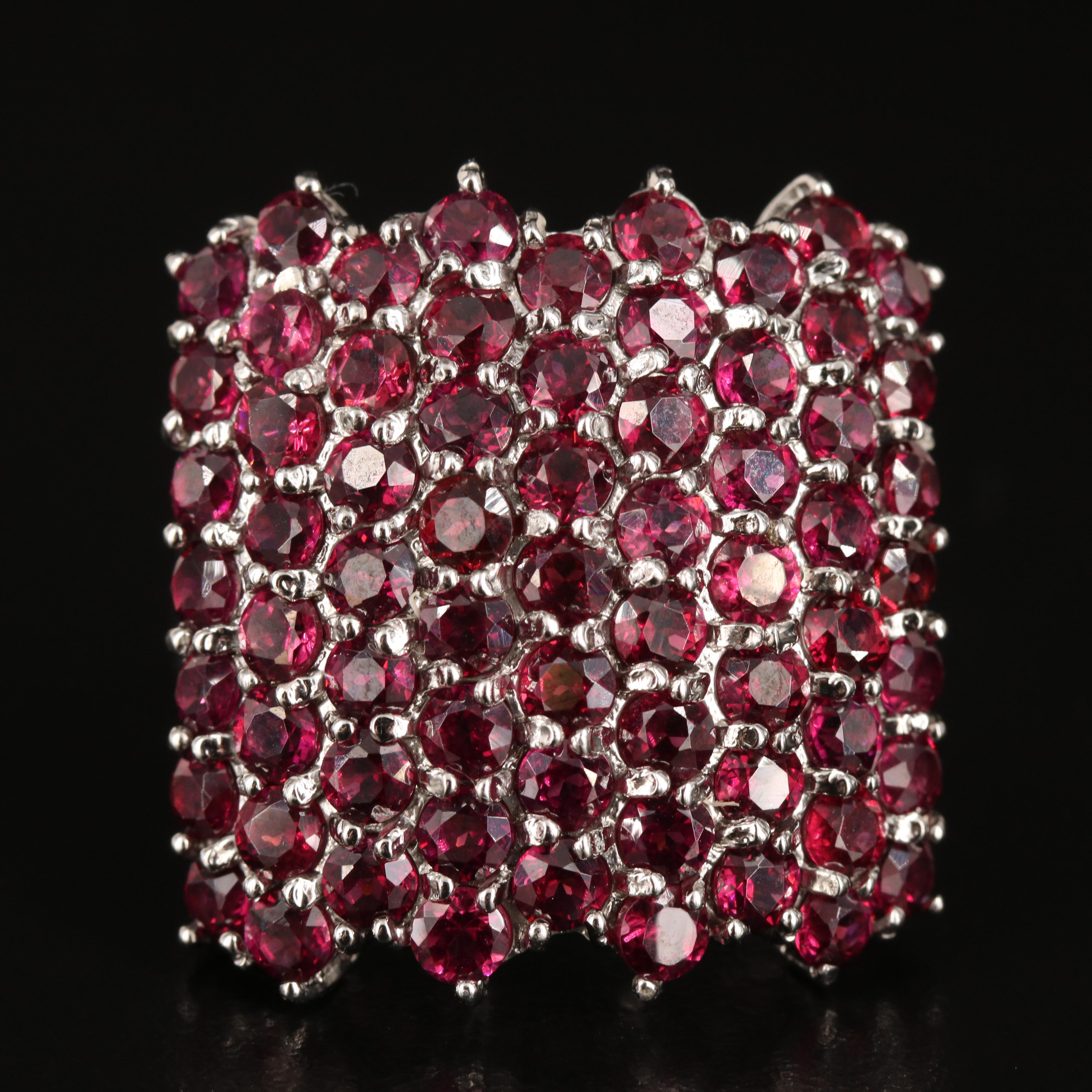 Sterling Pavé Garnet Square Ring