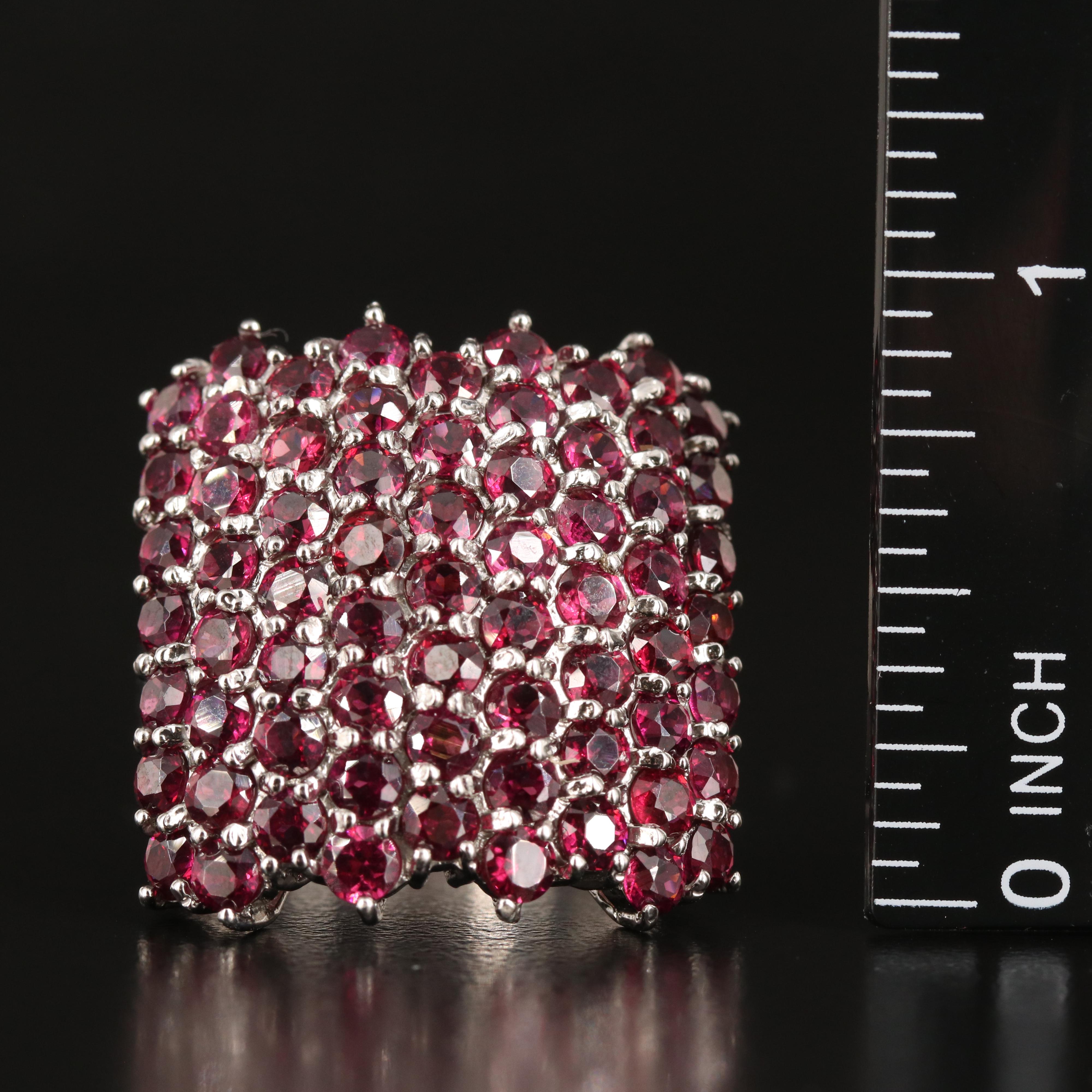 Sterling Pavé Garnet Square Ring