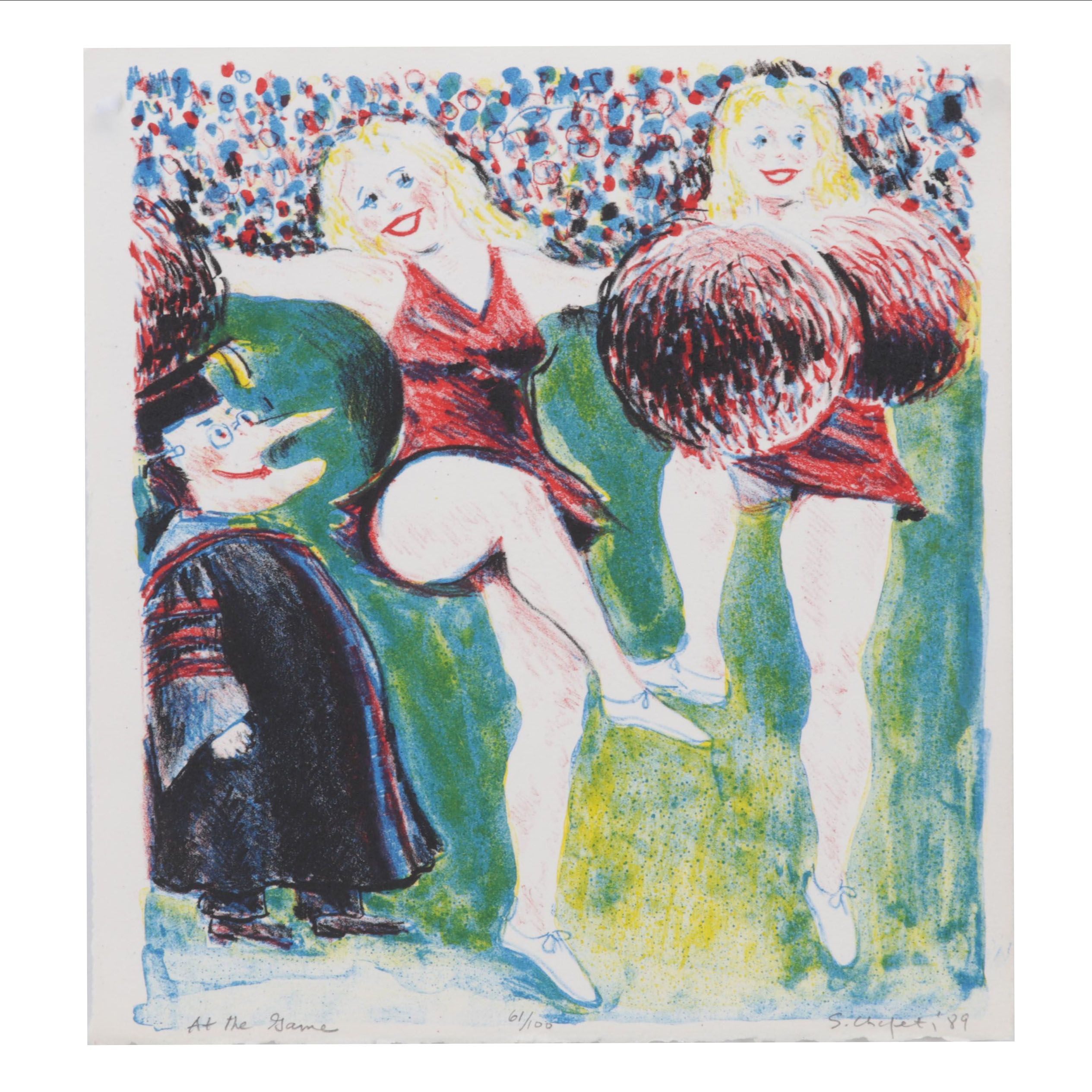 Sidney Chafetz Color Lithograph "At the Game," 1989