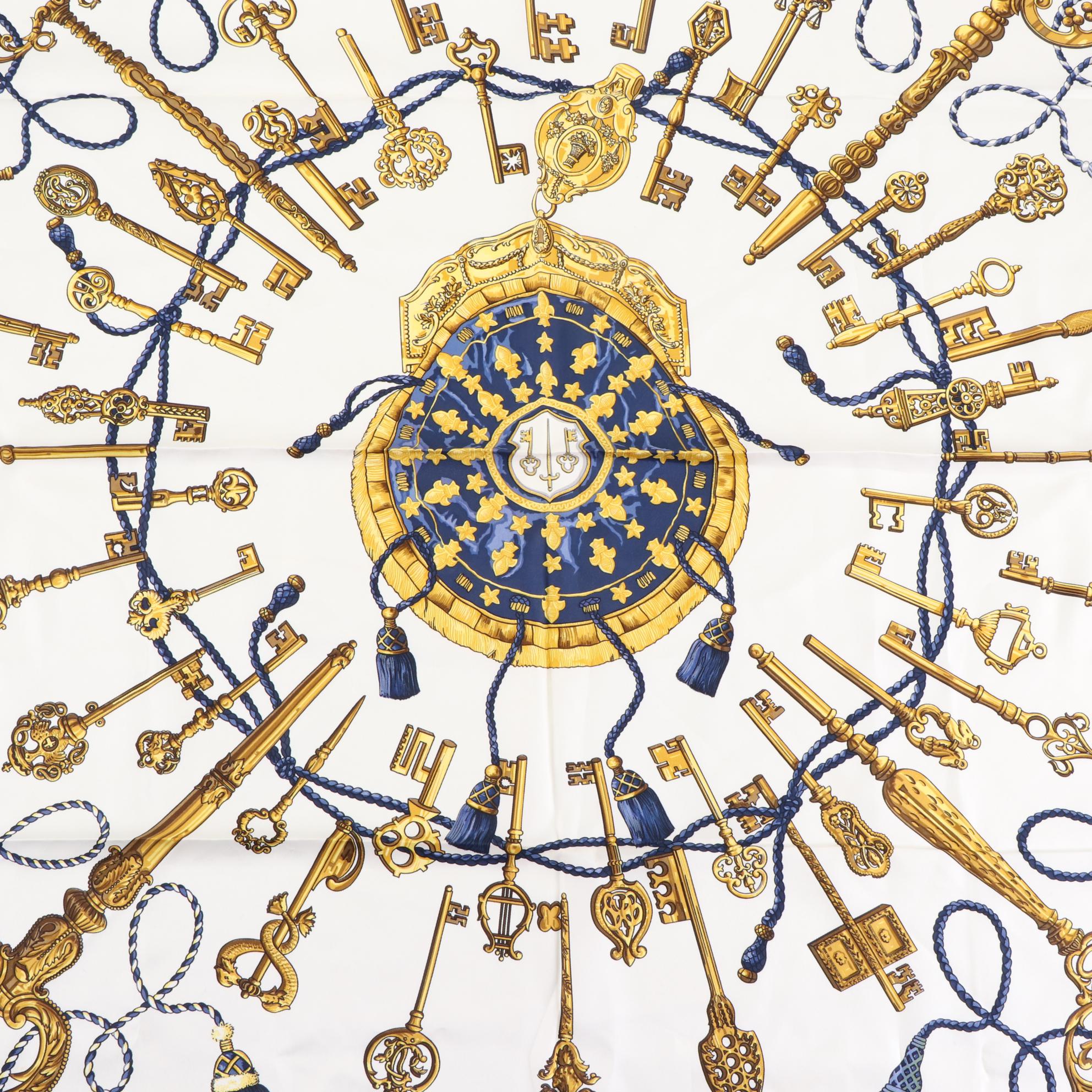 Hermès "Les Clefs" Silk Twill Scarf 90