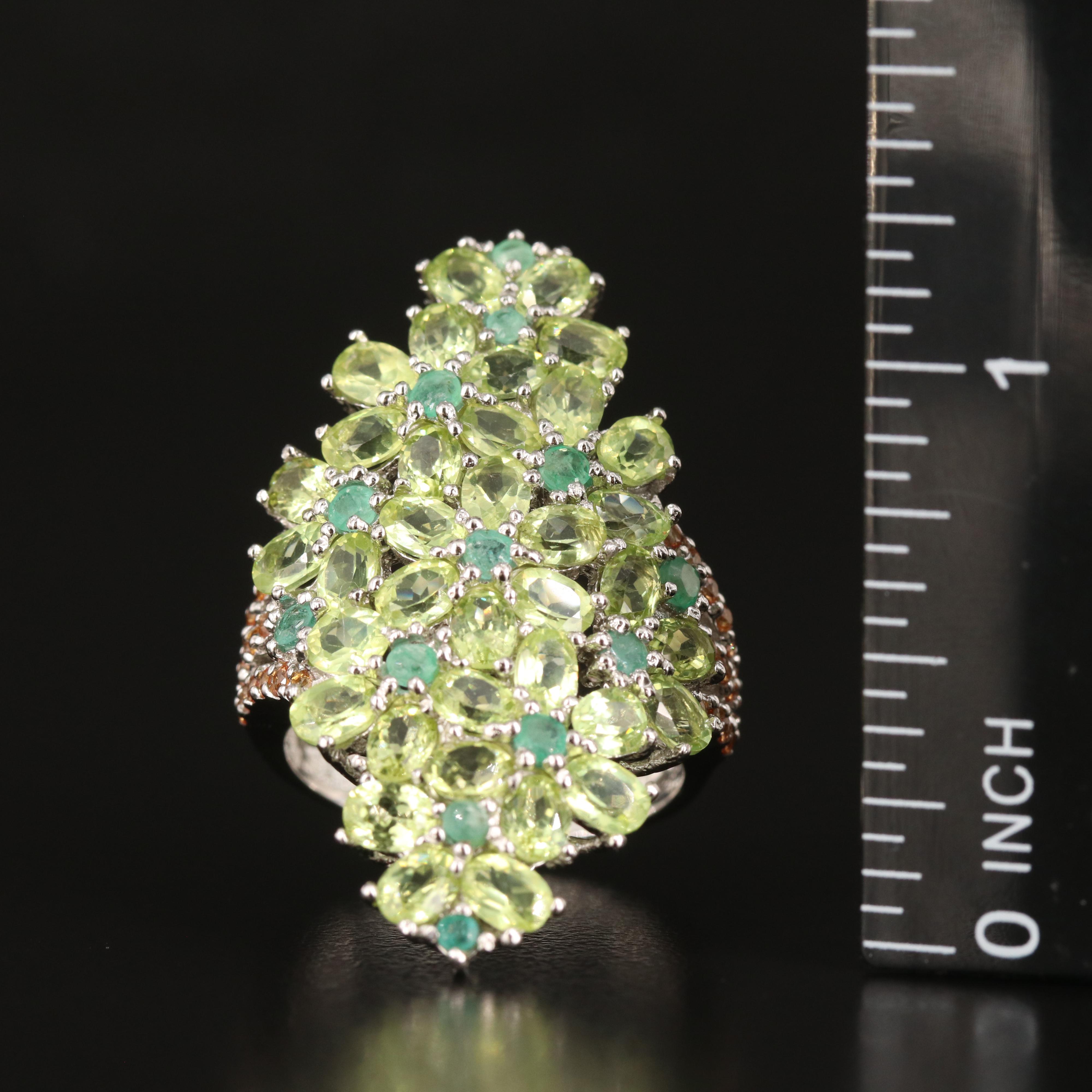 Sterling Peridot and Yellow Sapphire Flower Cluster Ring