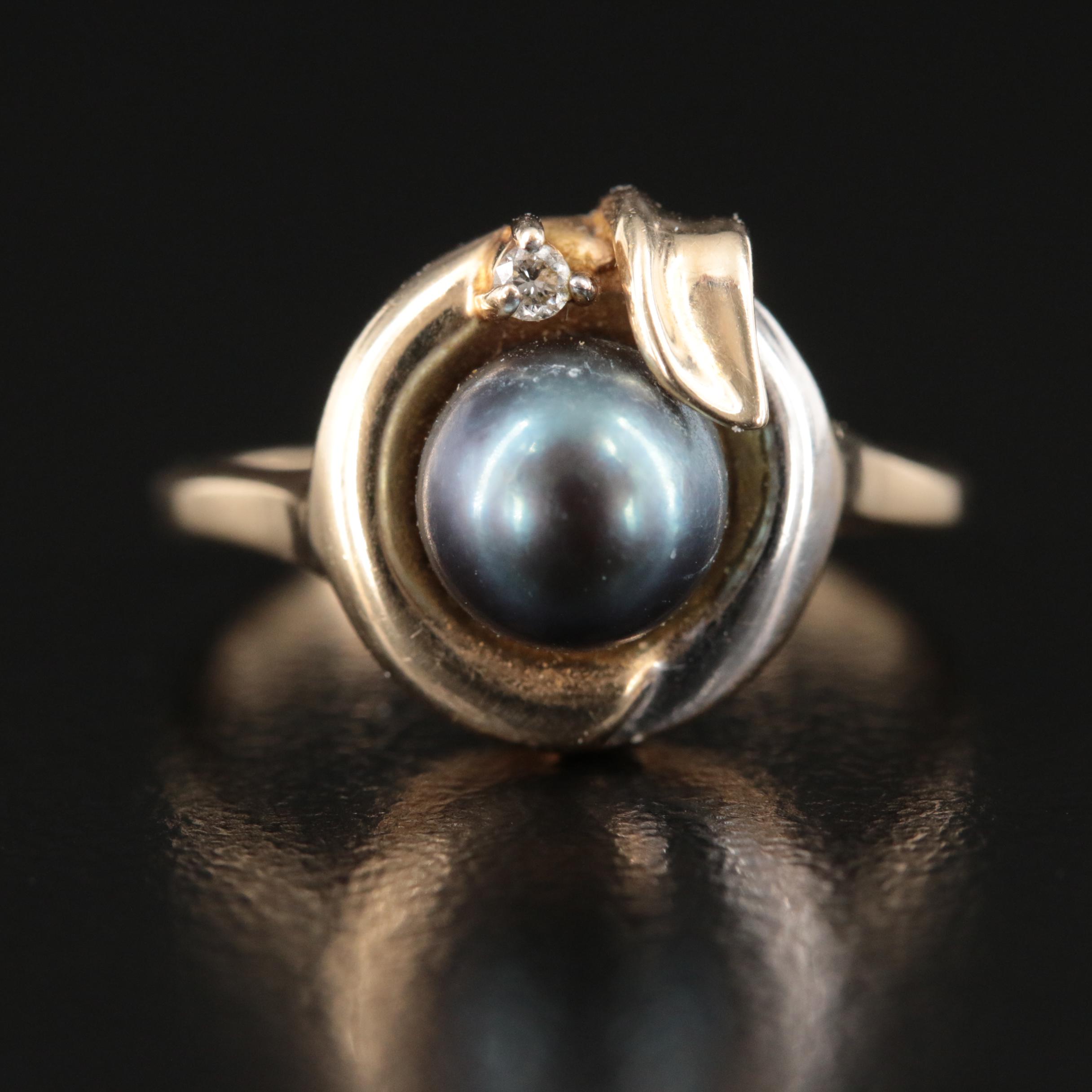 14K Pearl and Diamond Ring