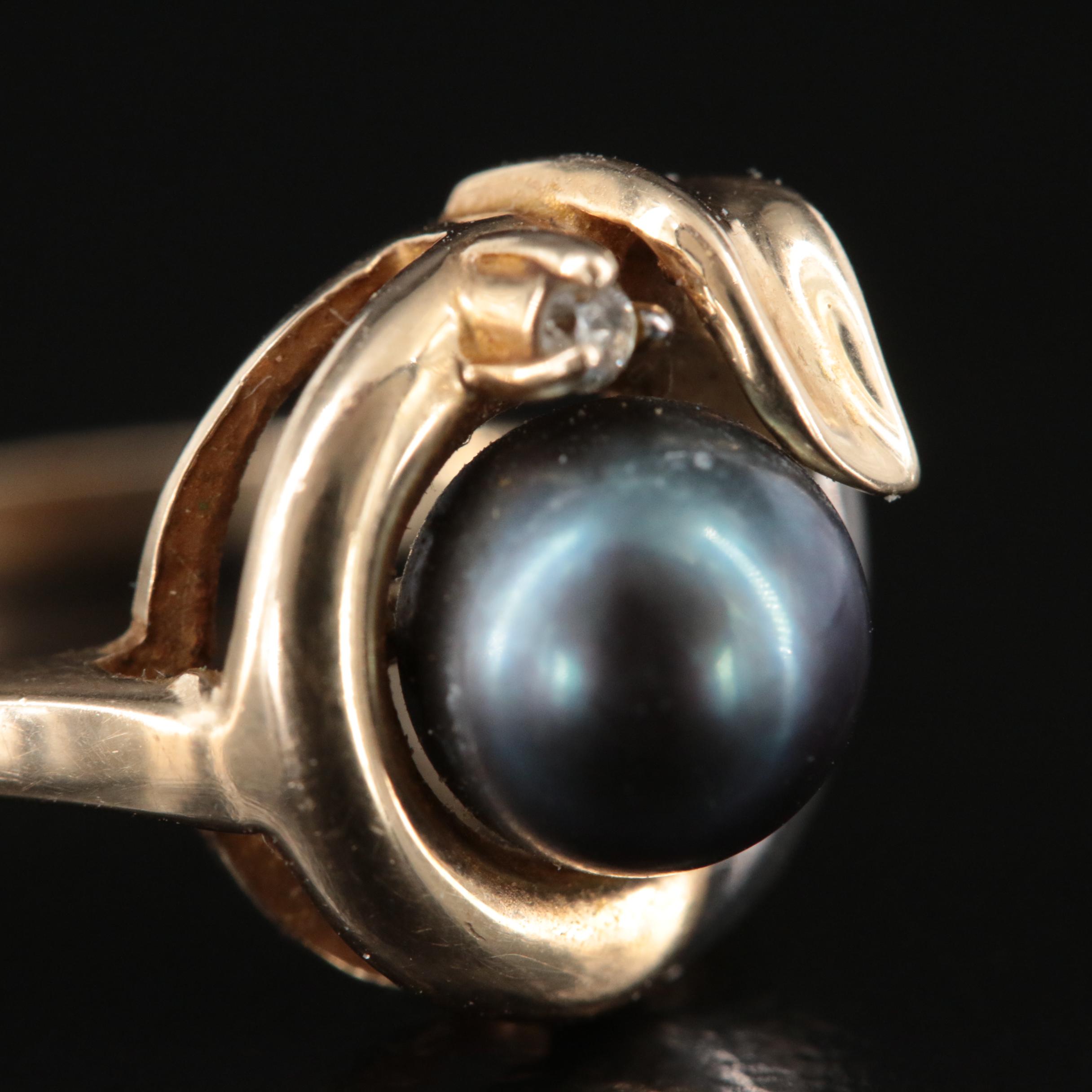 14K Pearl and Diamond Ring