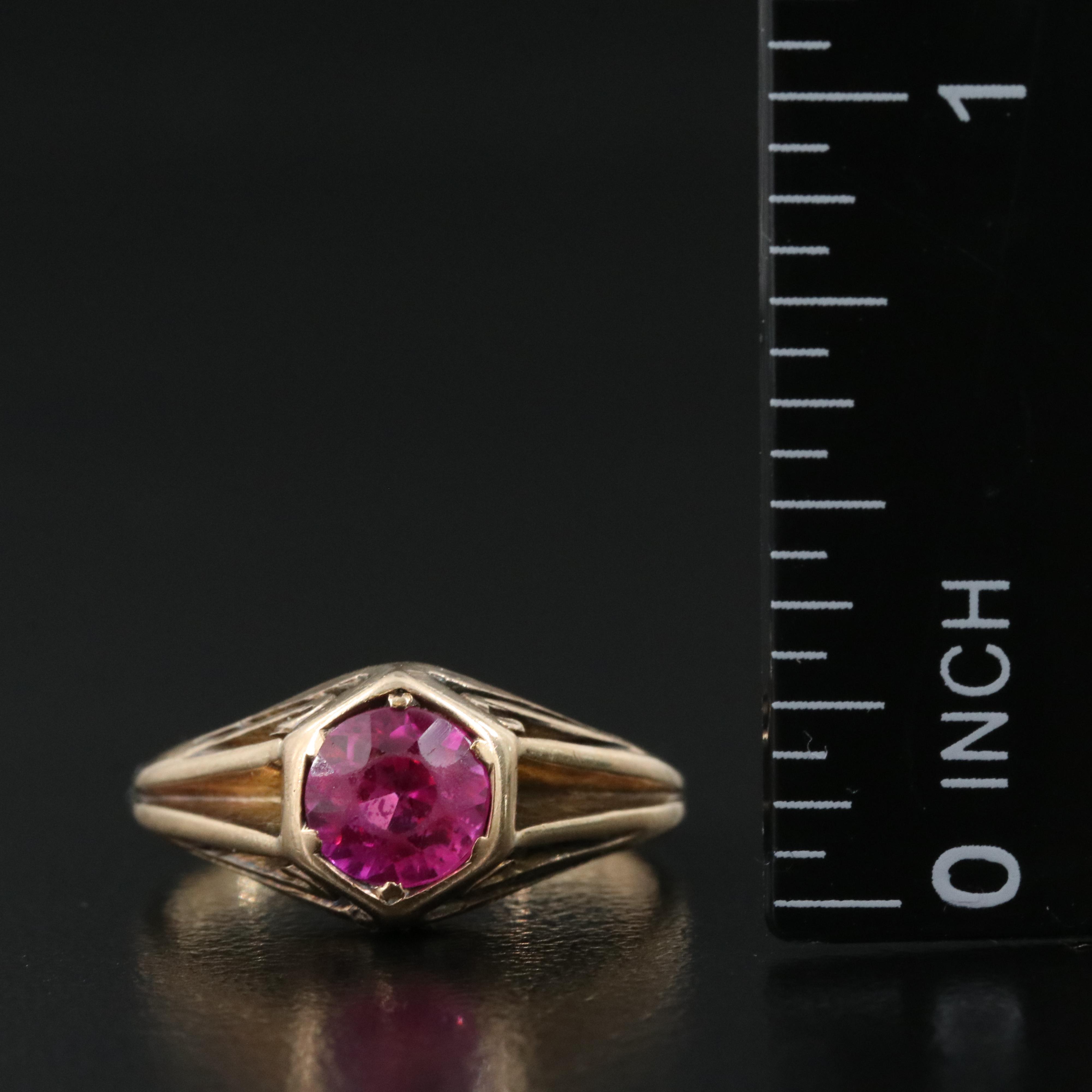 Antique 10K Rose Gold Ruby Solitaire Ring