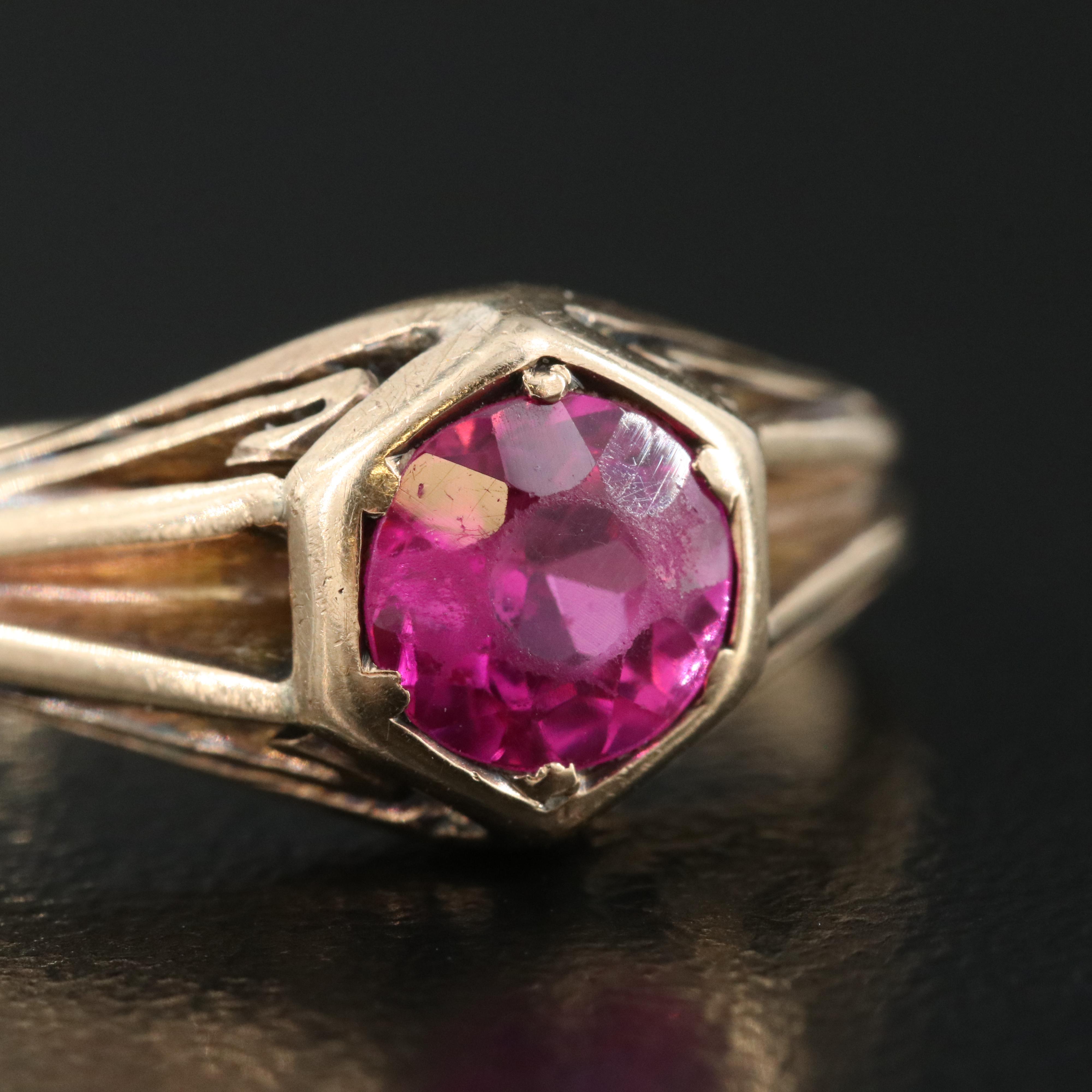 Antique 10K Rose Gold Ruby Solitaire Ring