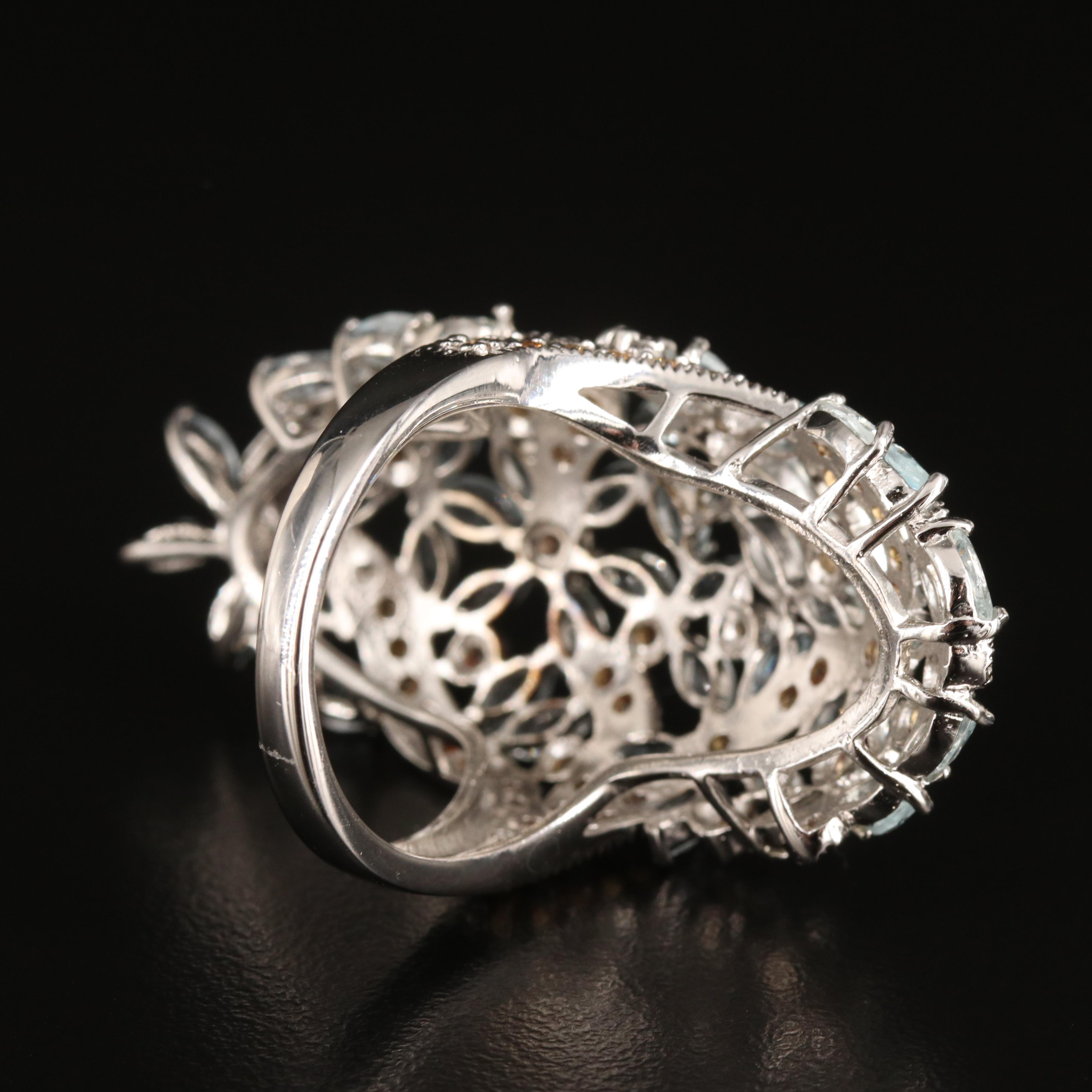 Sterling Aquamarine and Yellow Sapphire Floral Ring