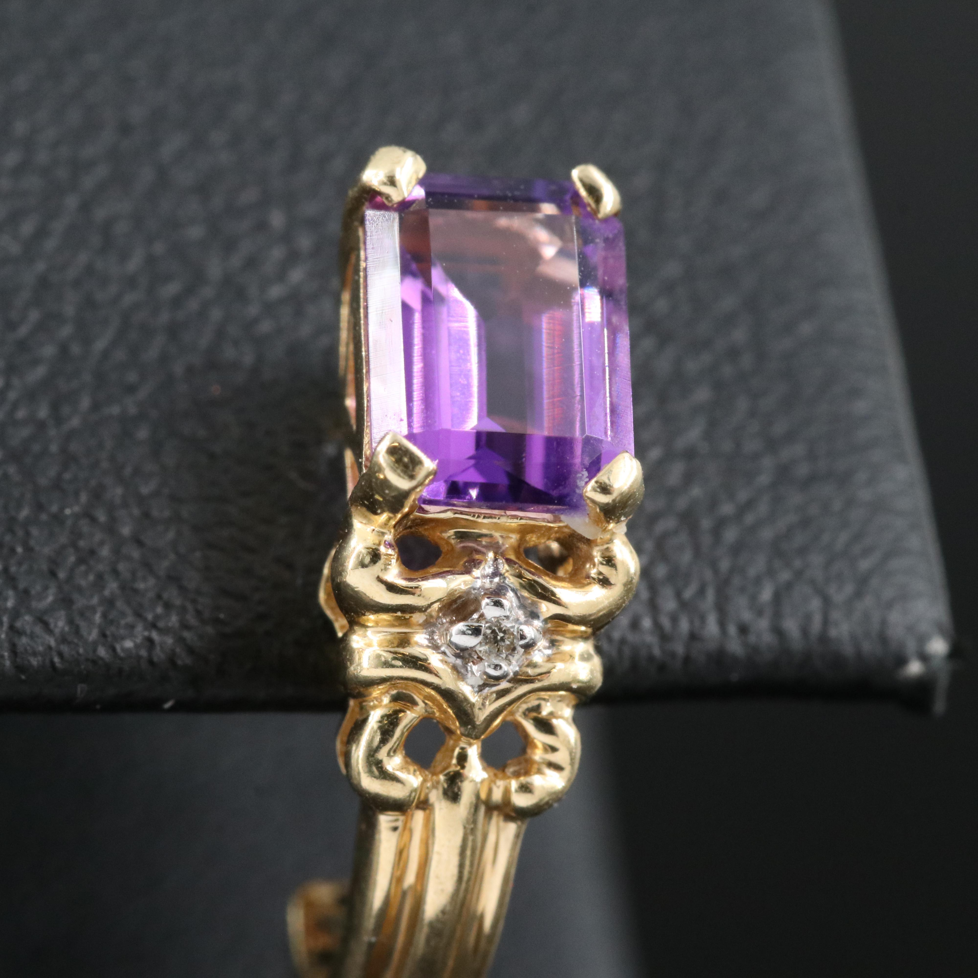 14K Amethyst and Diamond J Hoop Earrings