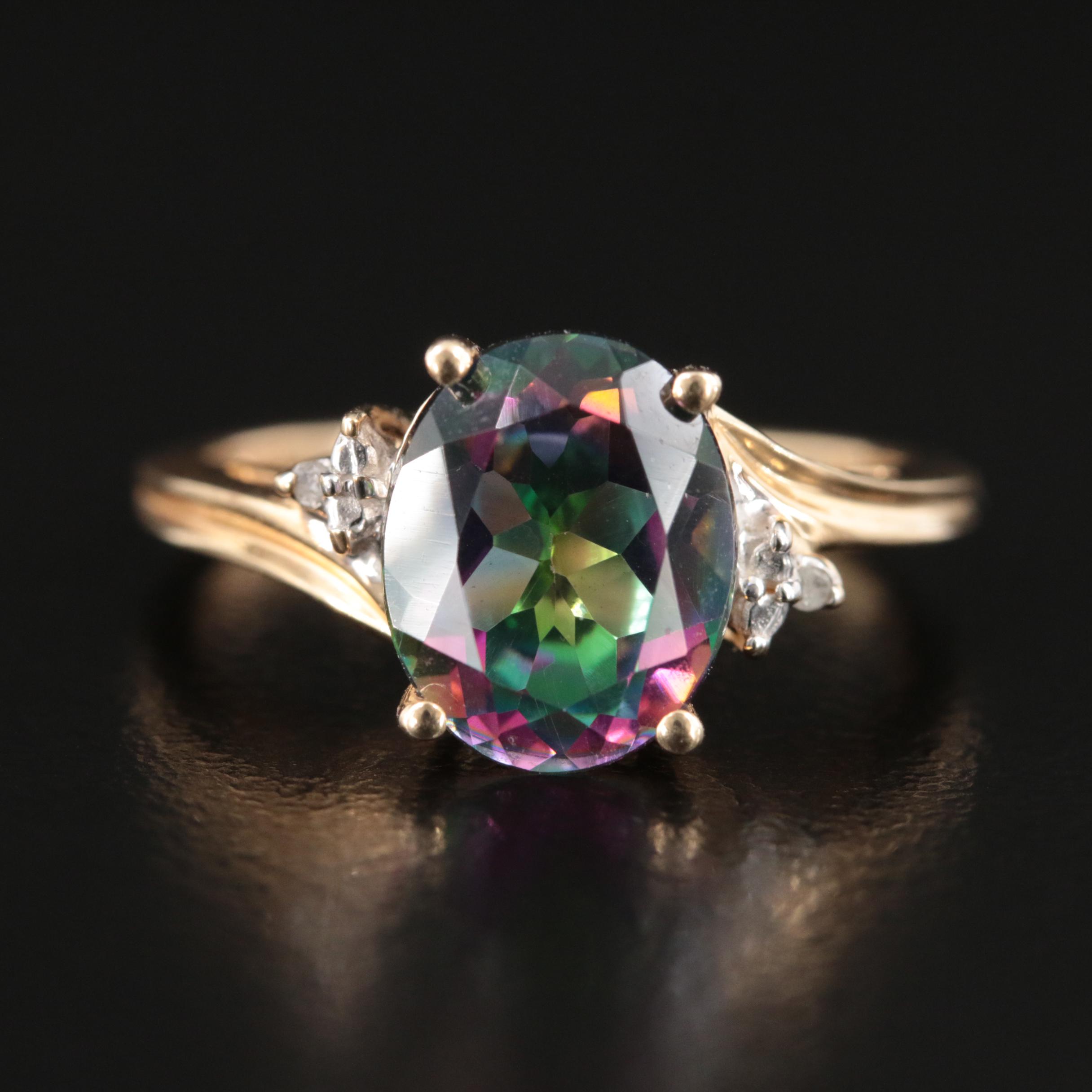 10K Mystic Topaz and Diamond Ring