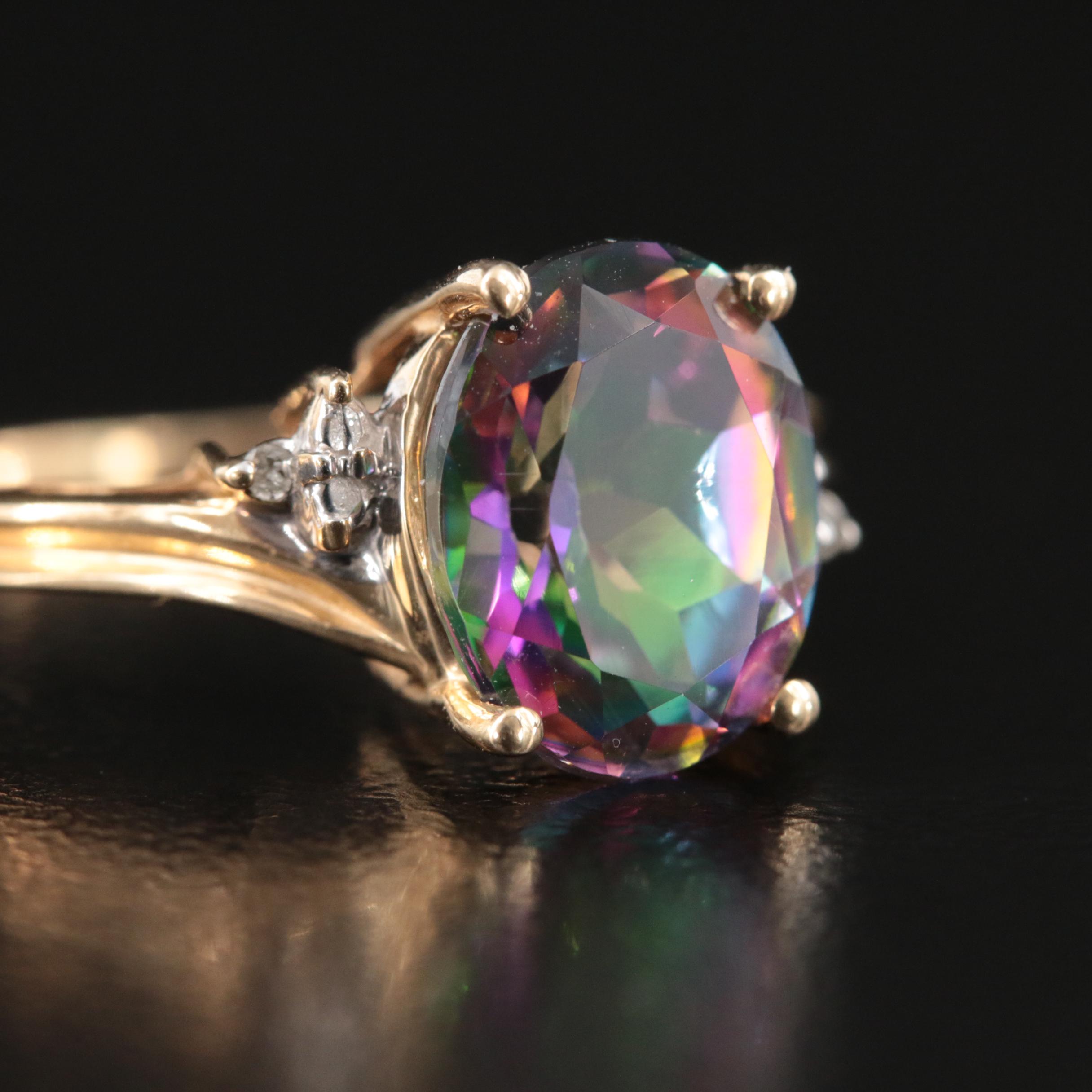 10K Mystic Topaz and Diamond Ring