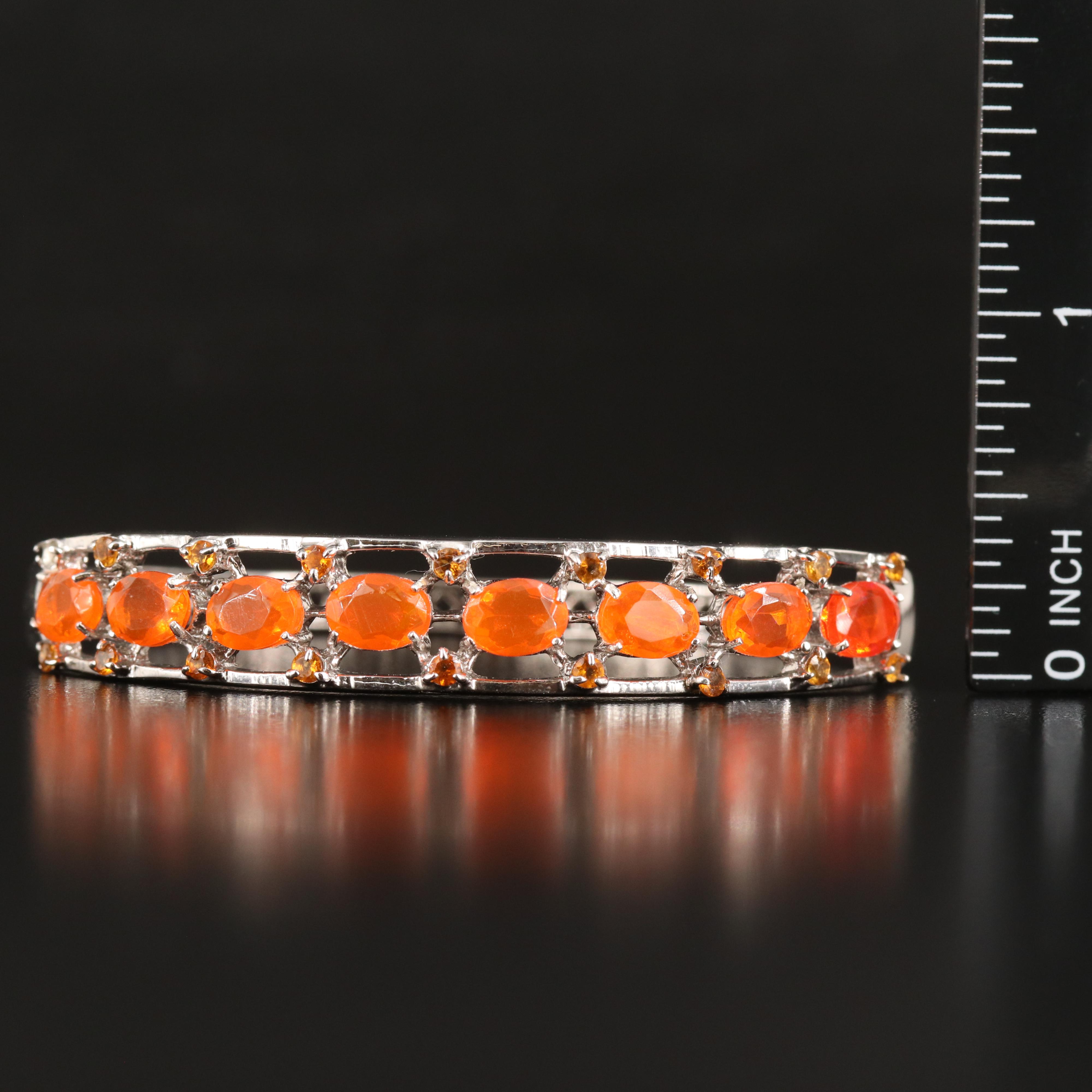 Sterling Fire Opal and Citrine Hinged Bangle