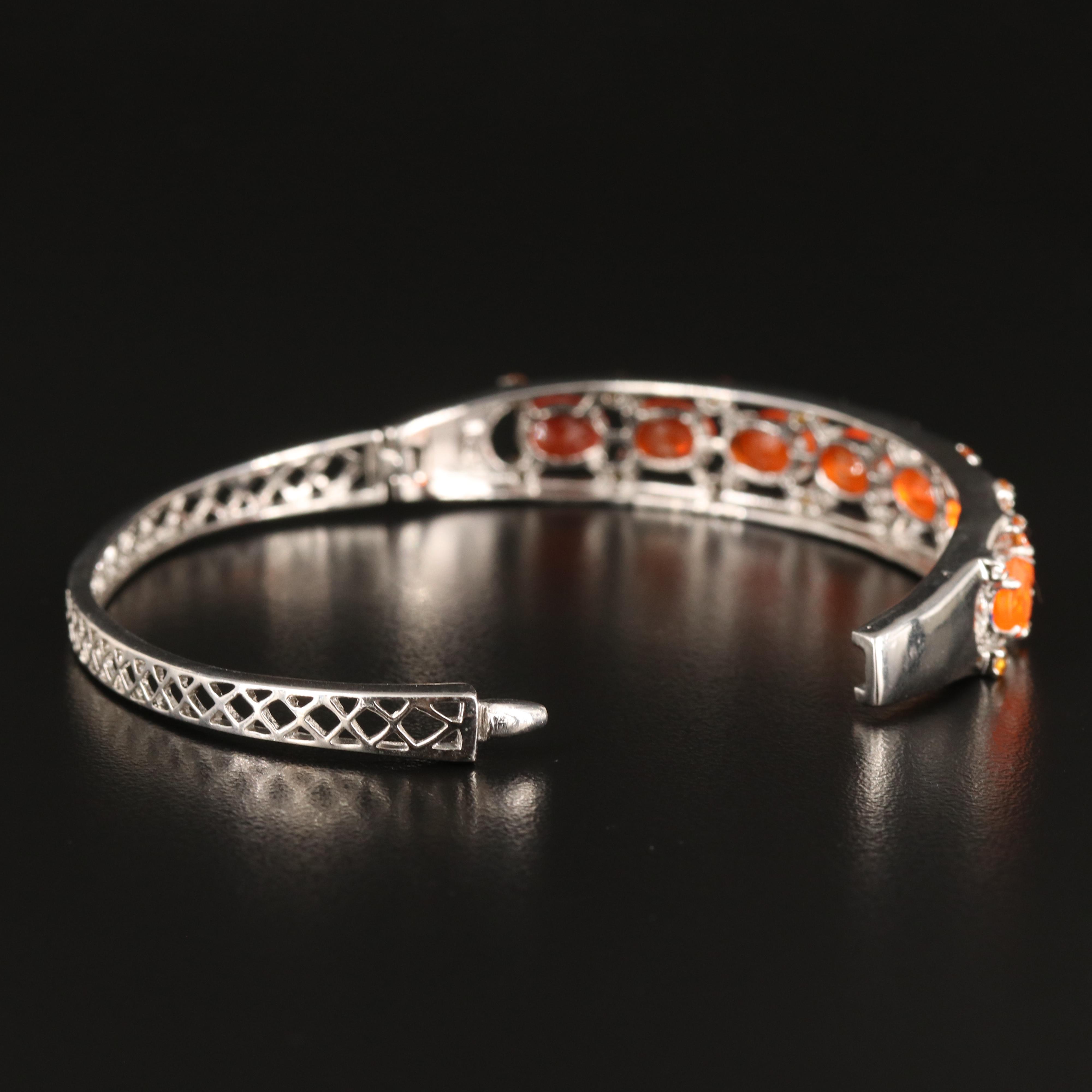 Sterling Fire Opal and Citrine Hinged Bangle