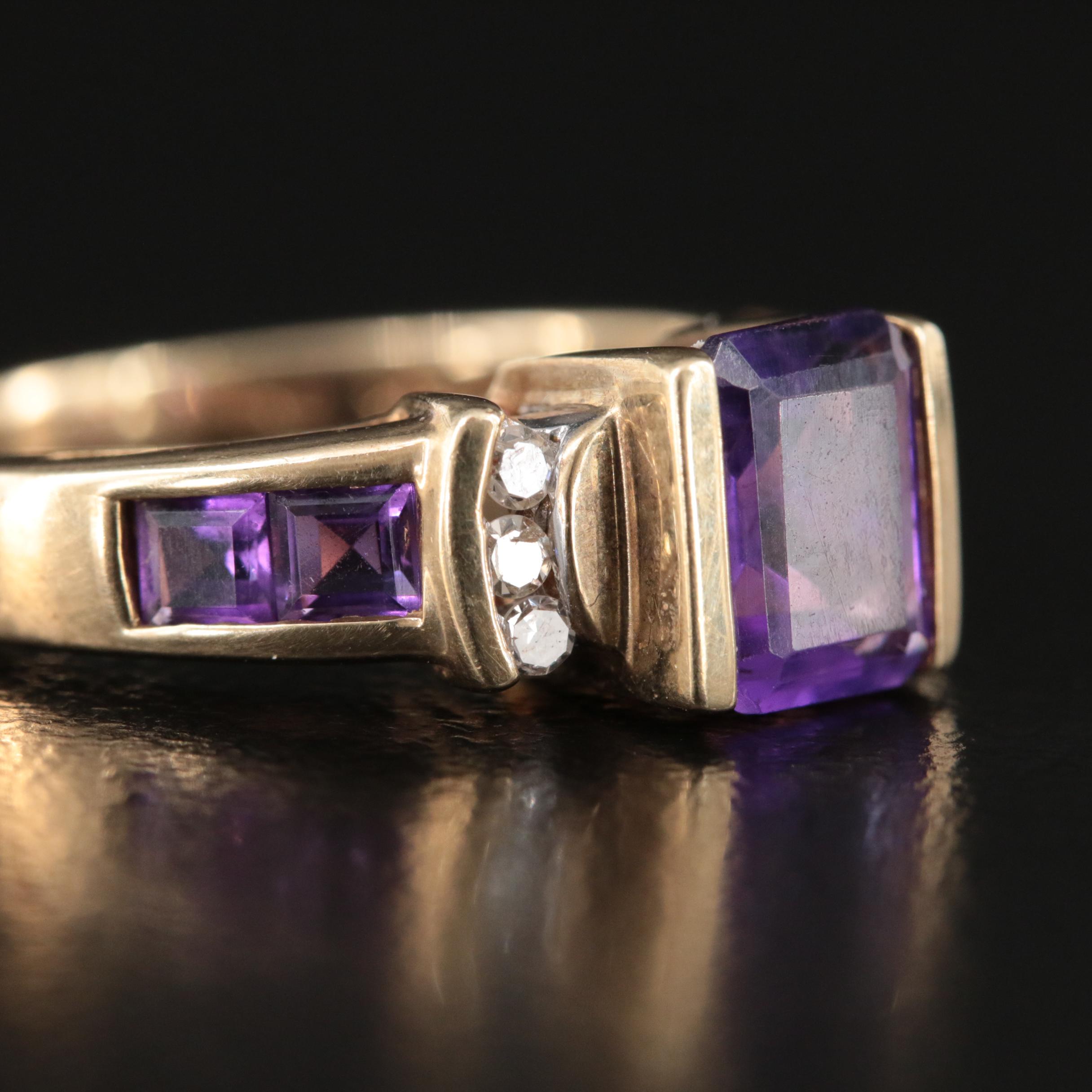 10K Amethyst and Diamond Ring