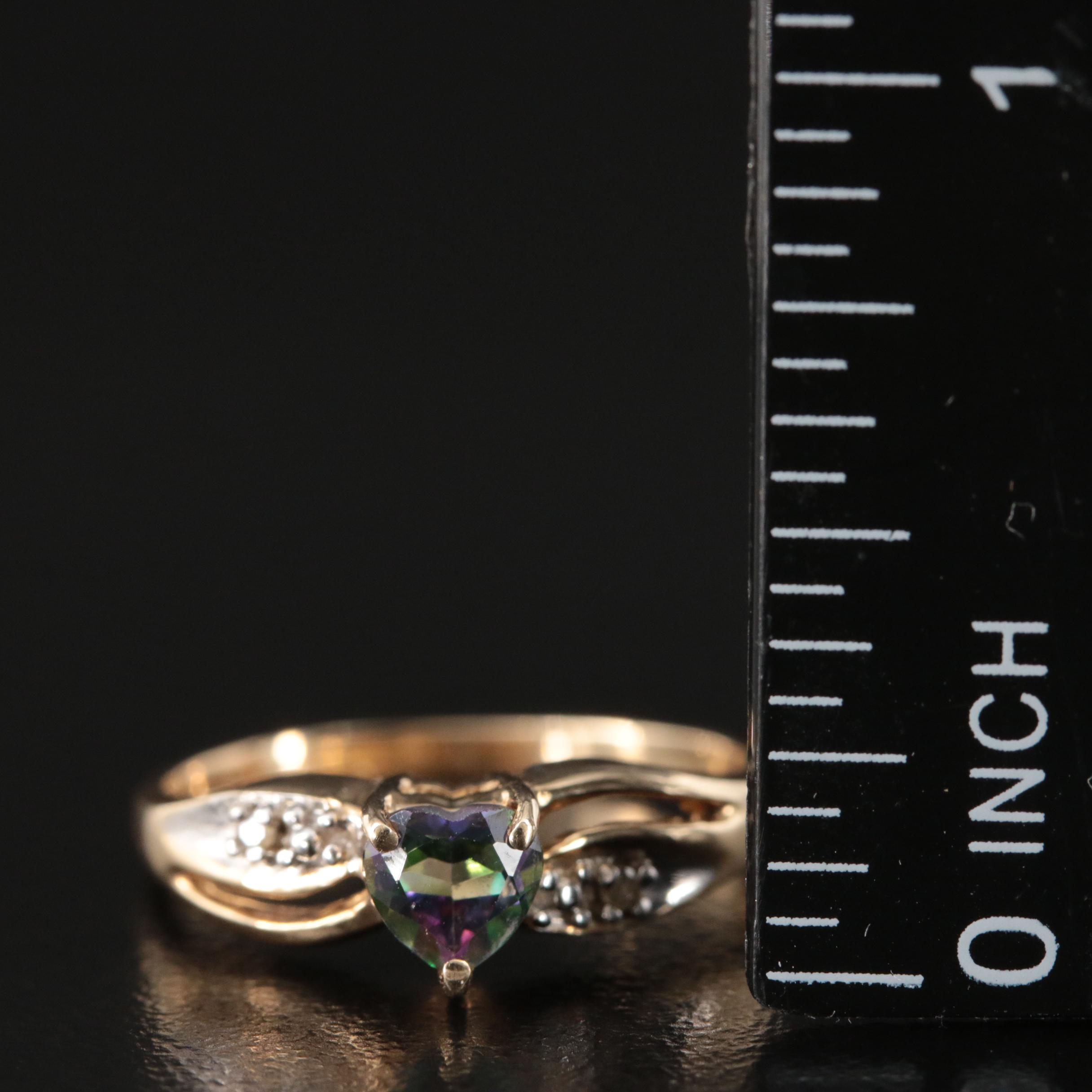 10K Mystic Topaz and Diamond Heart Ring