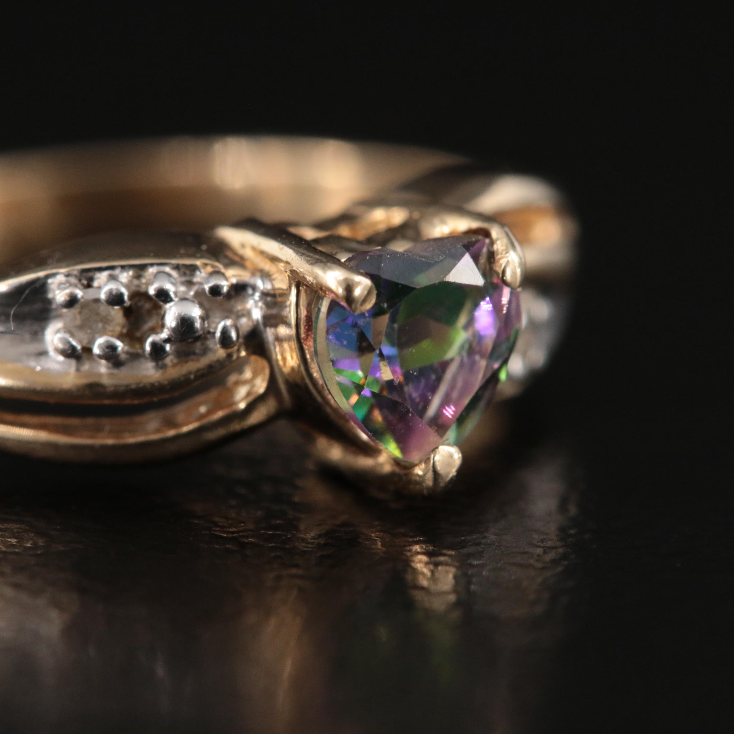 10K Mystic Topaz and Diamond Heart Ring