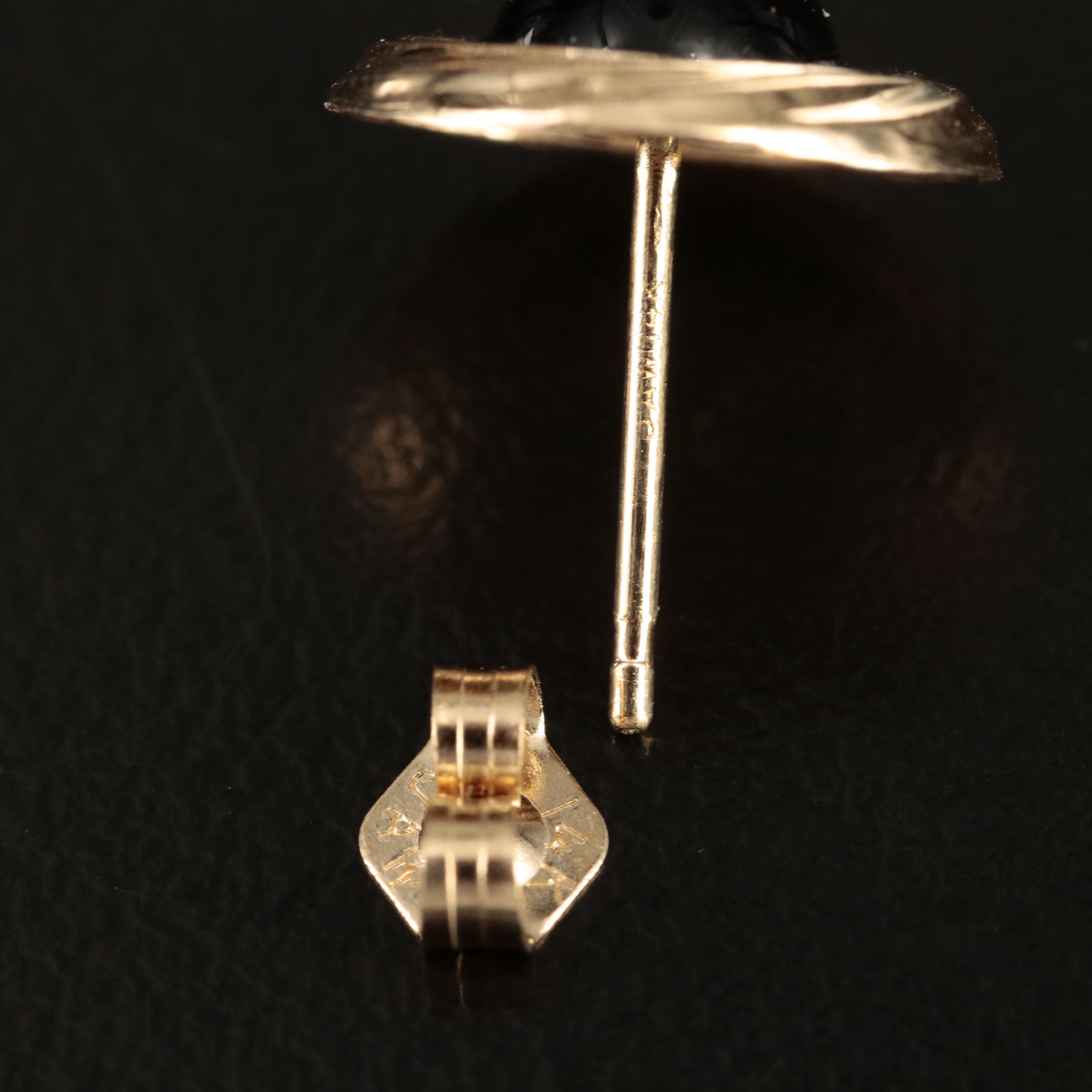 14K Black Onyx Swirl and Greek Key Stud Earrings