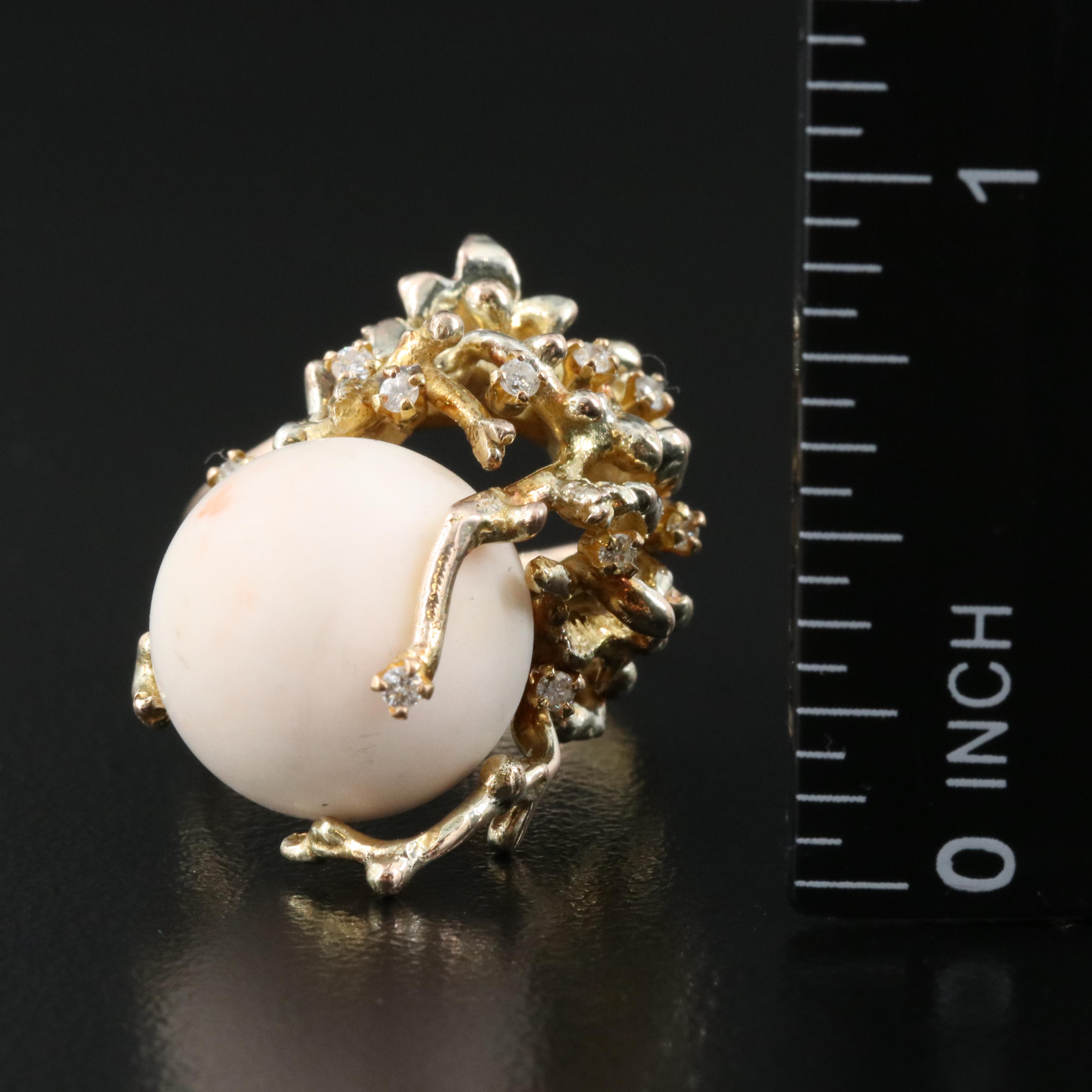 10K Coral and Diamond Organic Ring