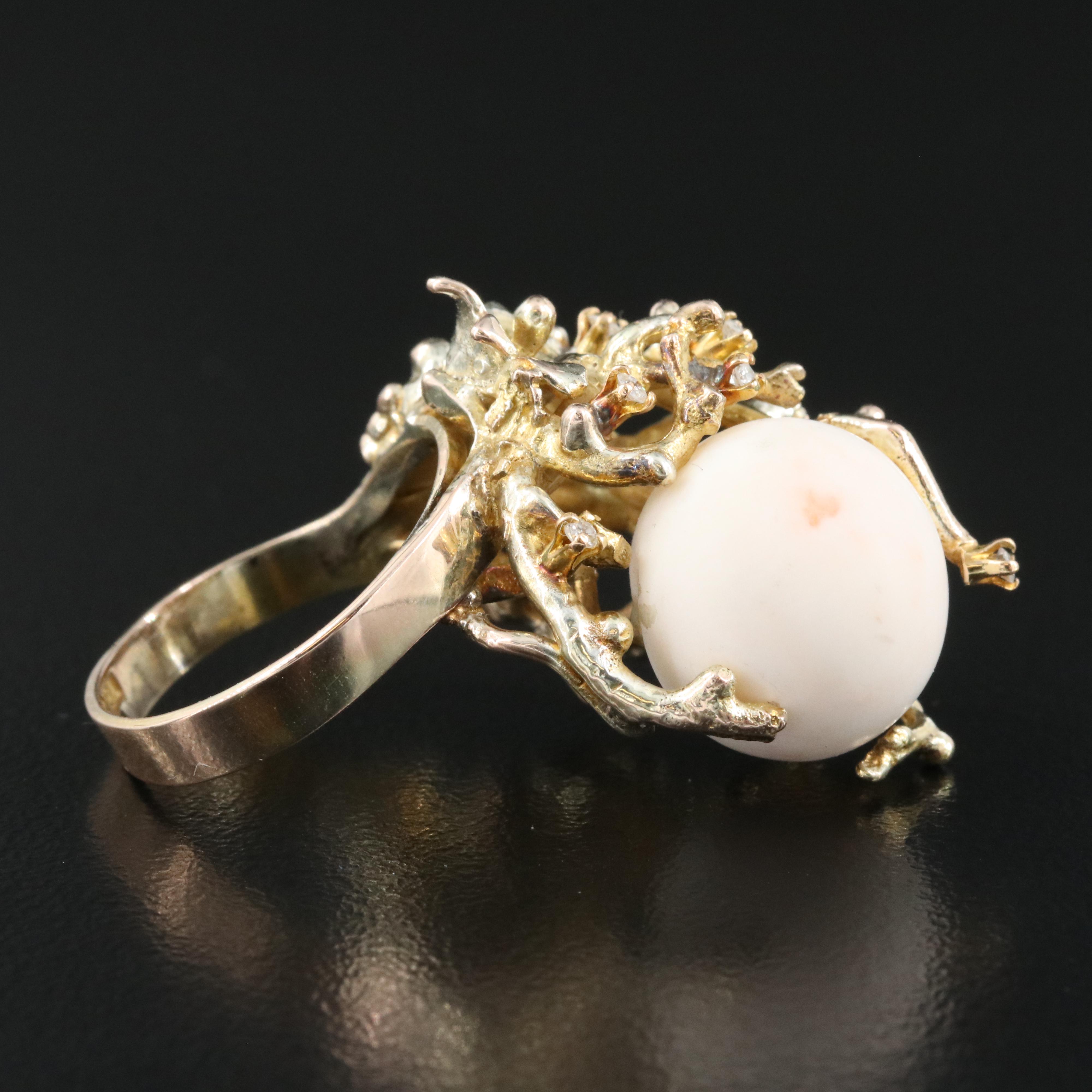 10K Coral and Diamond Organic Ring
