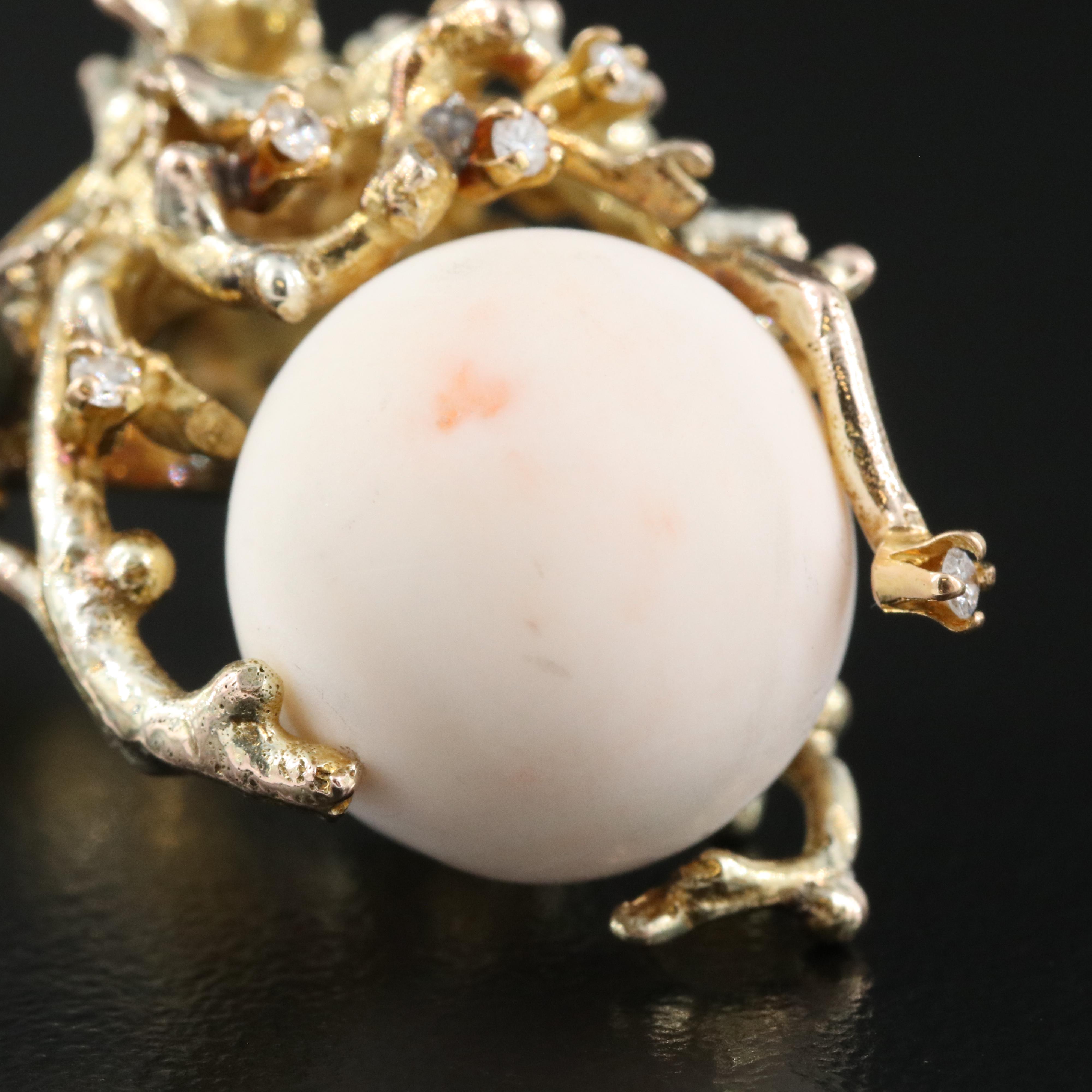 10K Coral and Diamond Organic Ring