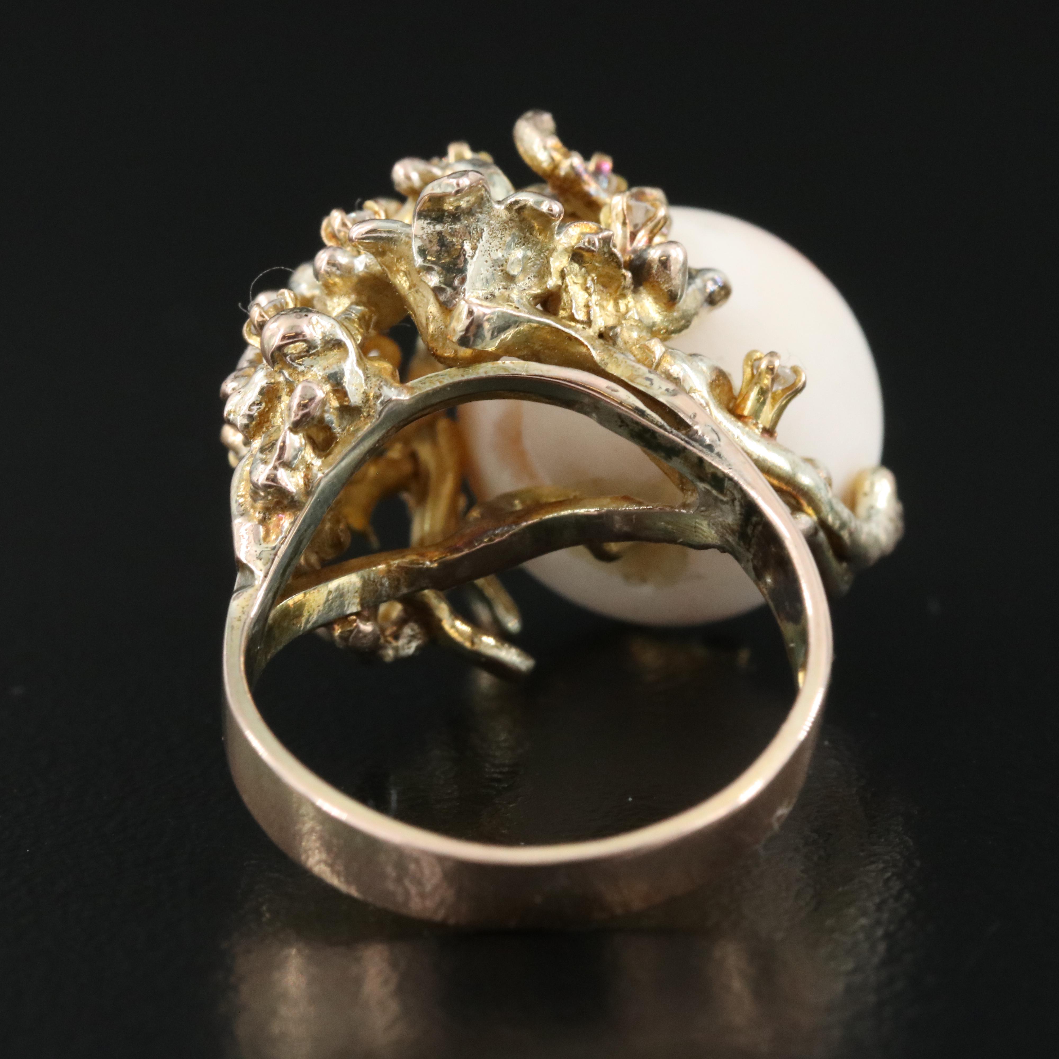10K Coral and Diamond Organic Ring