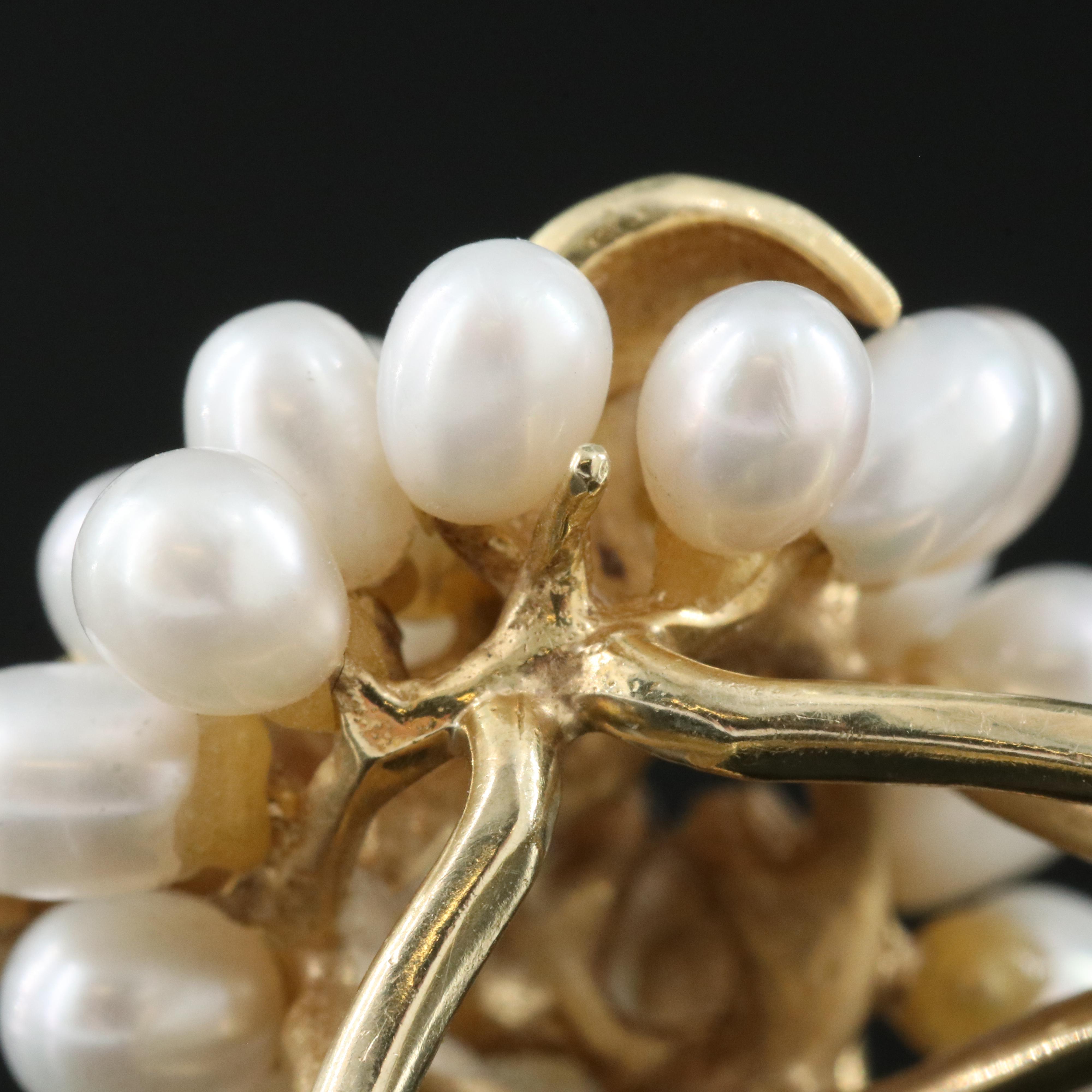 Vintage 14K Pearl, Diamond and Enamel Ring with Platinum Heads