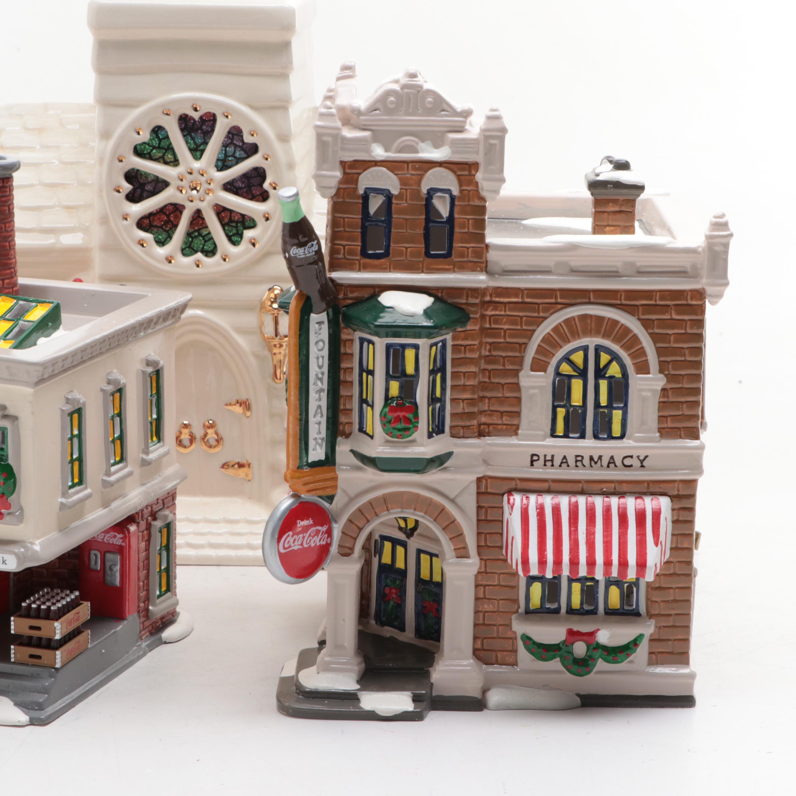 Department 56 Snow Village Coca-Cola Corner Drugstore, Bottling Plant and More