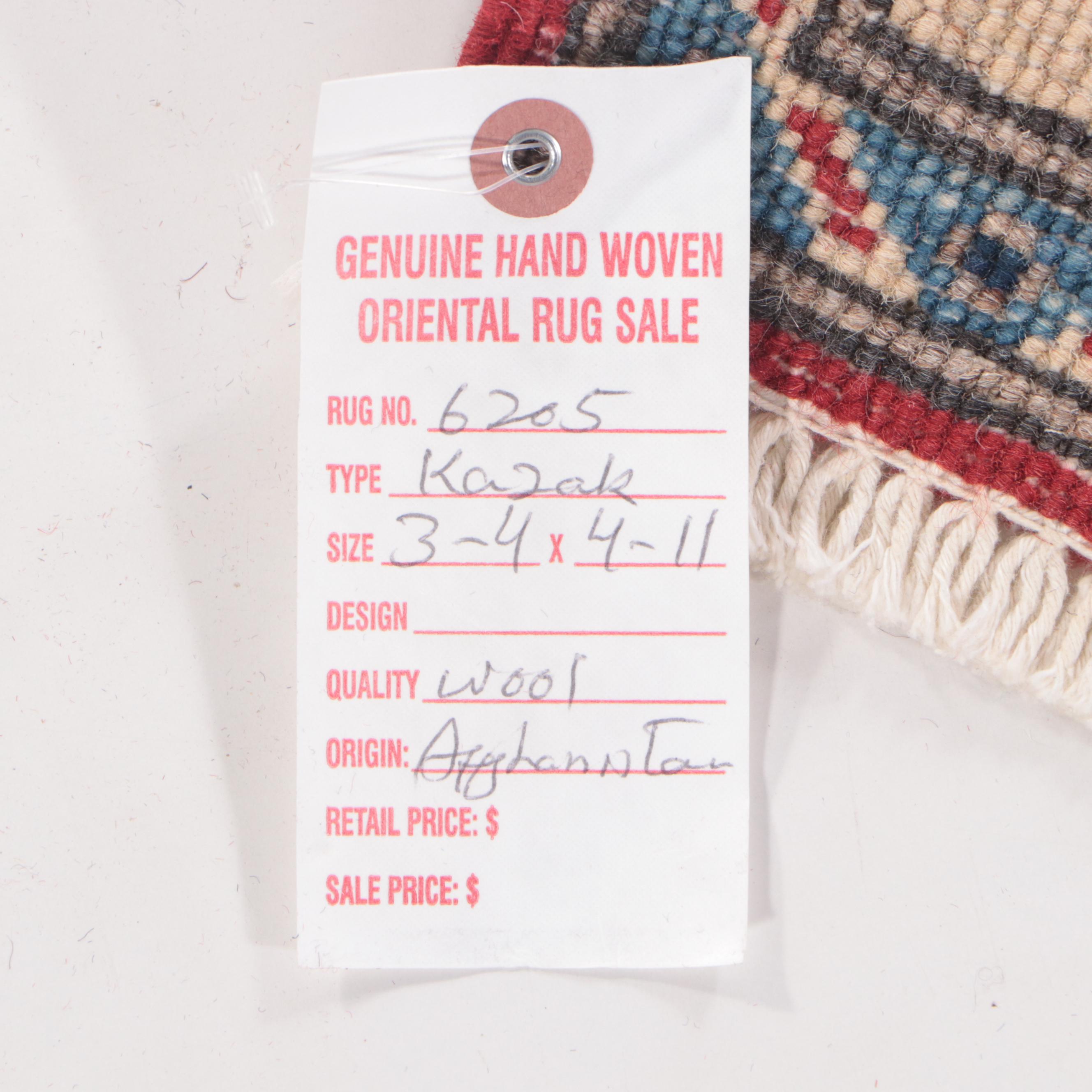 3'3 x 5' Hand-Knotted Afghan Kazak Area Rug