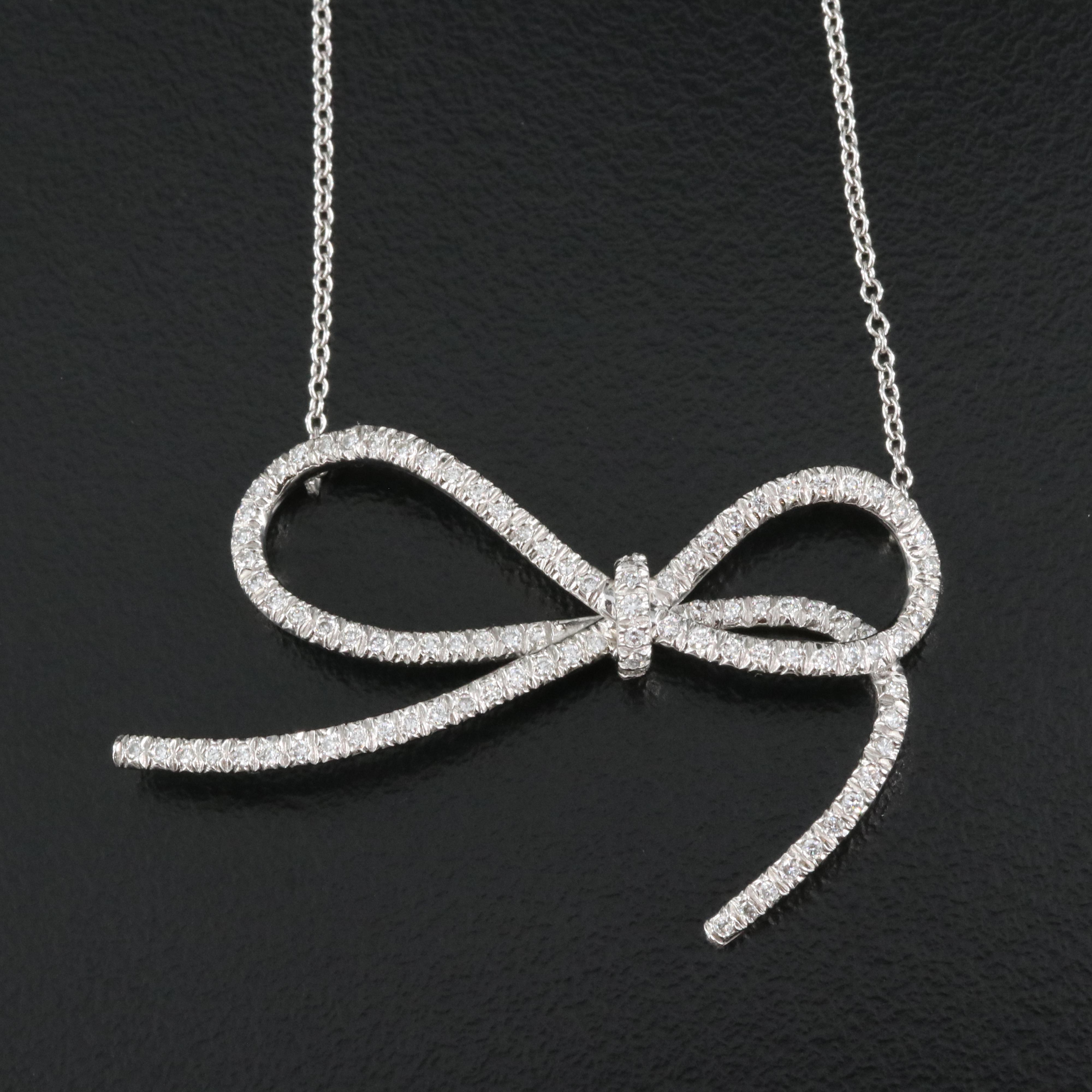 Vera Wang Platinum 0.49 CTW Diamond Bow Necklace