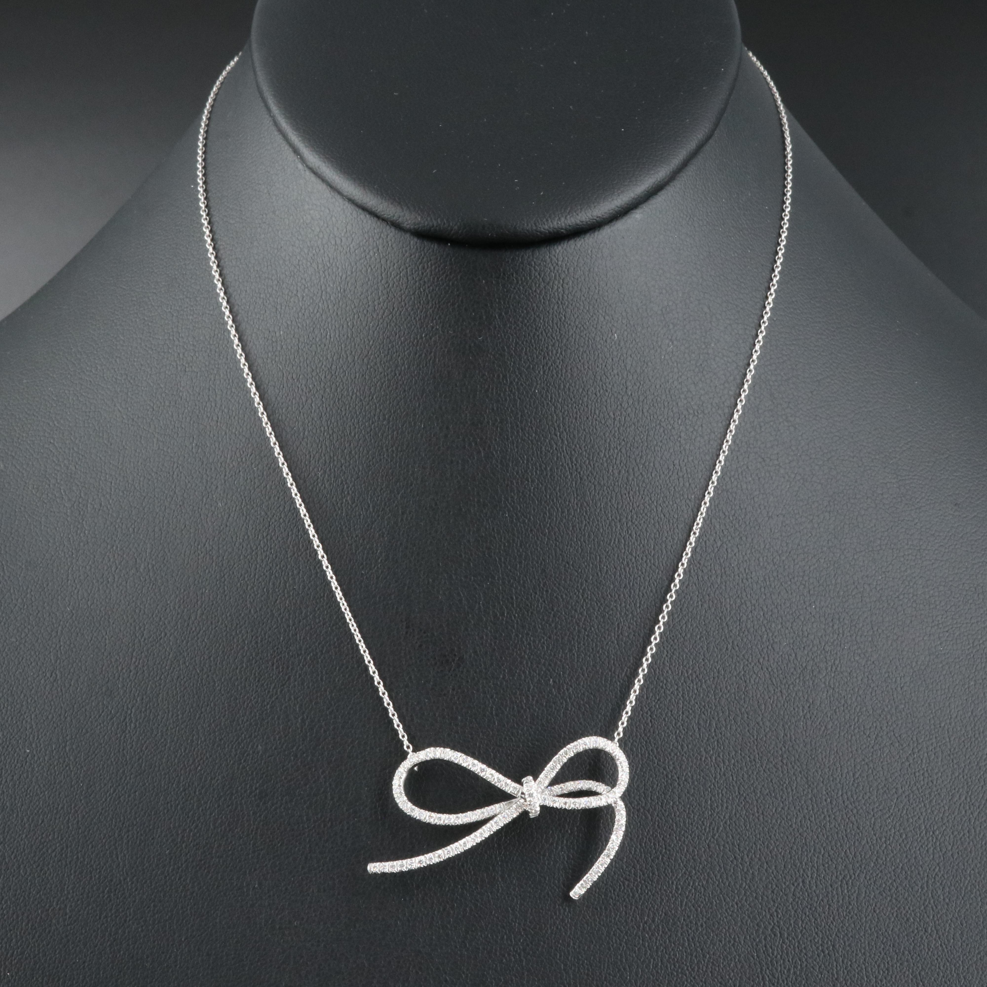 Vera Wang Platinum 0.49 CTW Diamond Bow Necklace