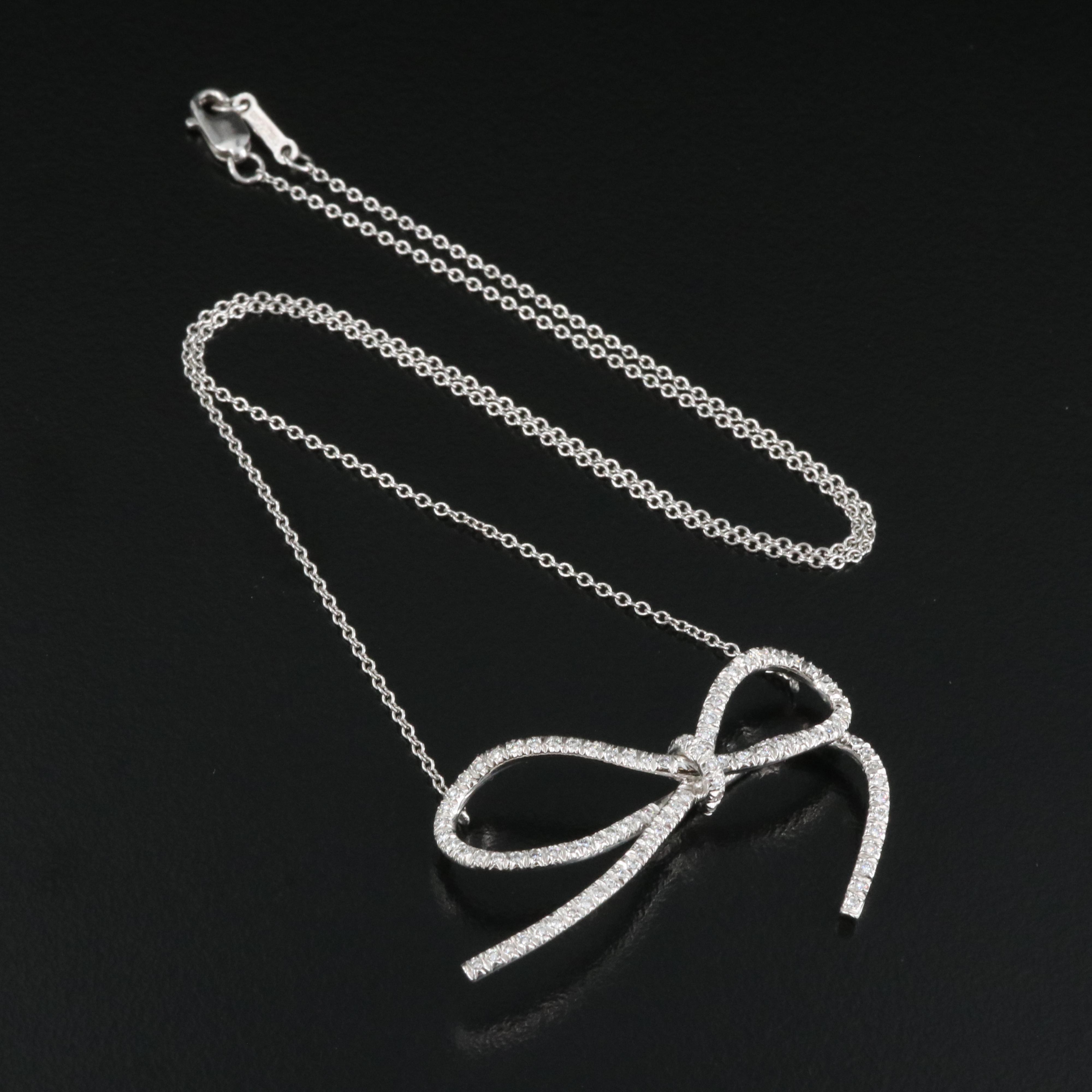 Vera Wang Platinum 0.49 CTW Diamond Bow Necklace