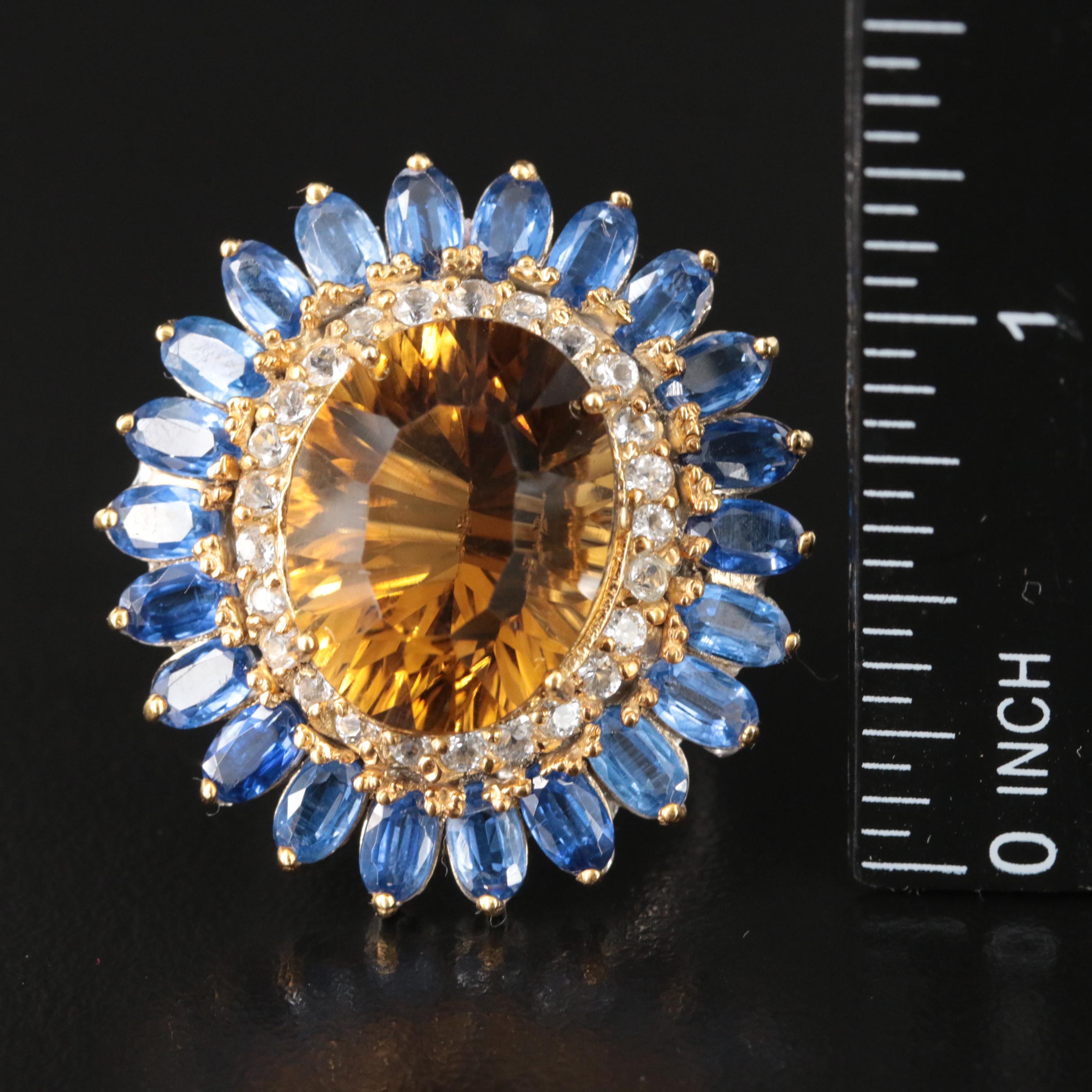 Sterling Citrine and Kyanite Ring