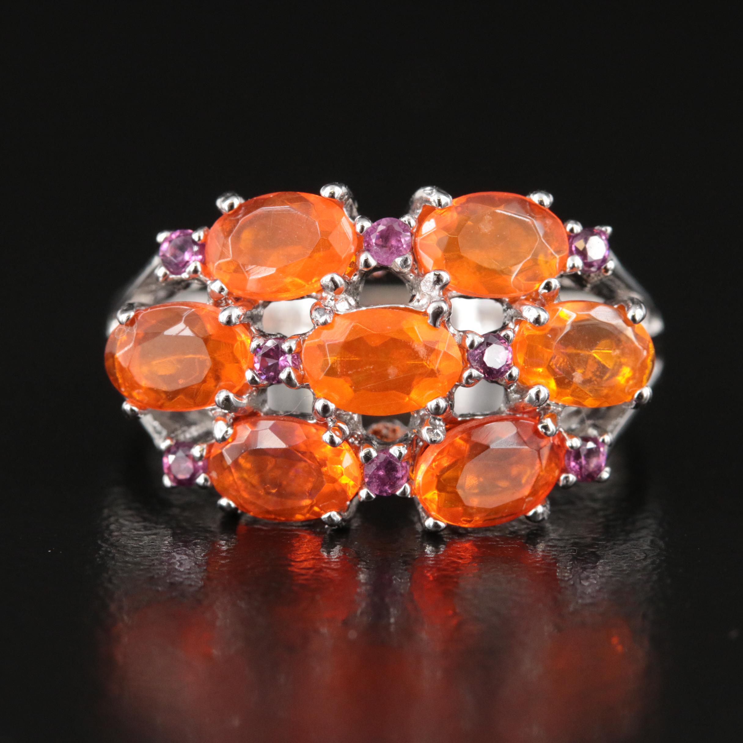 Sterling Fire Opal and Garnet Ring