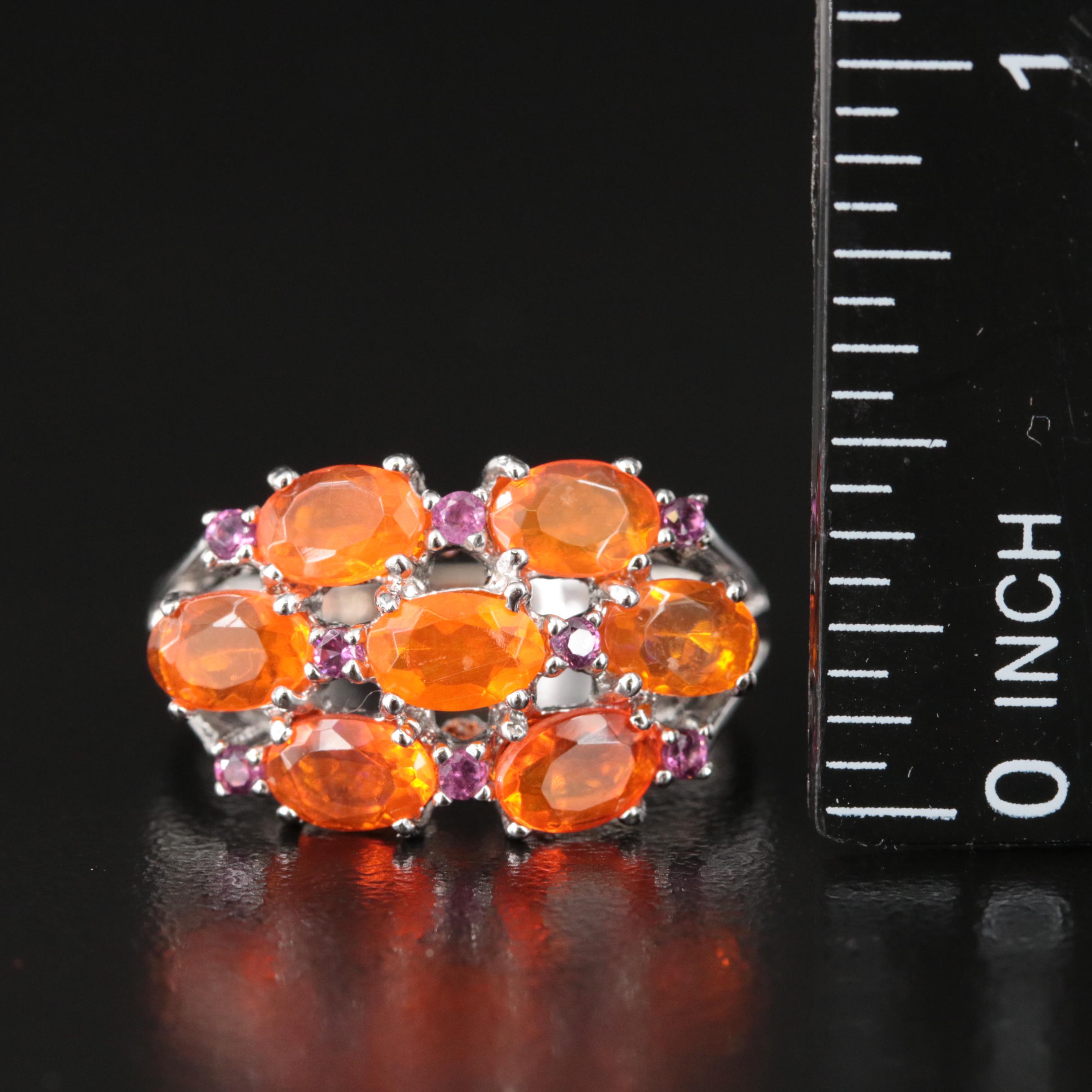 Sterling Fire Opal and Garnet Ring