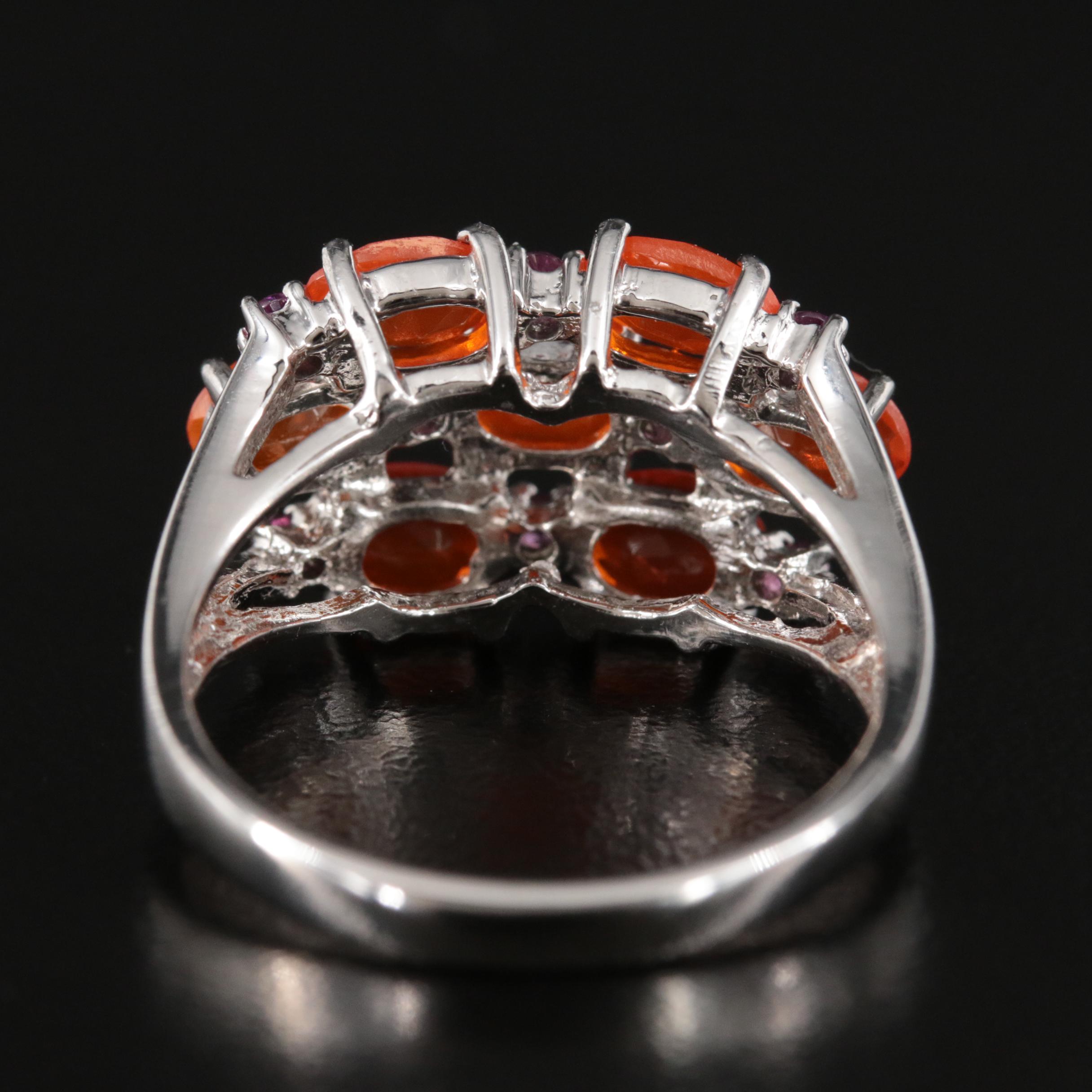 Sterling Fire Opal and Garnet Ring