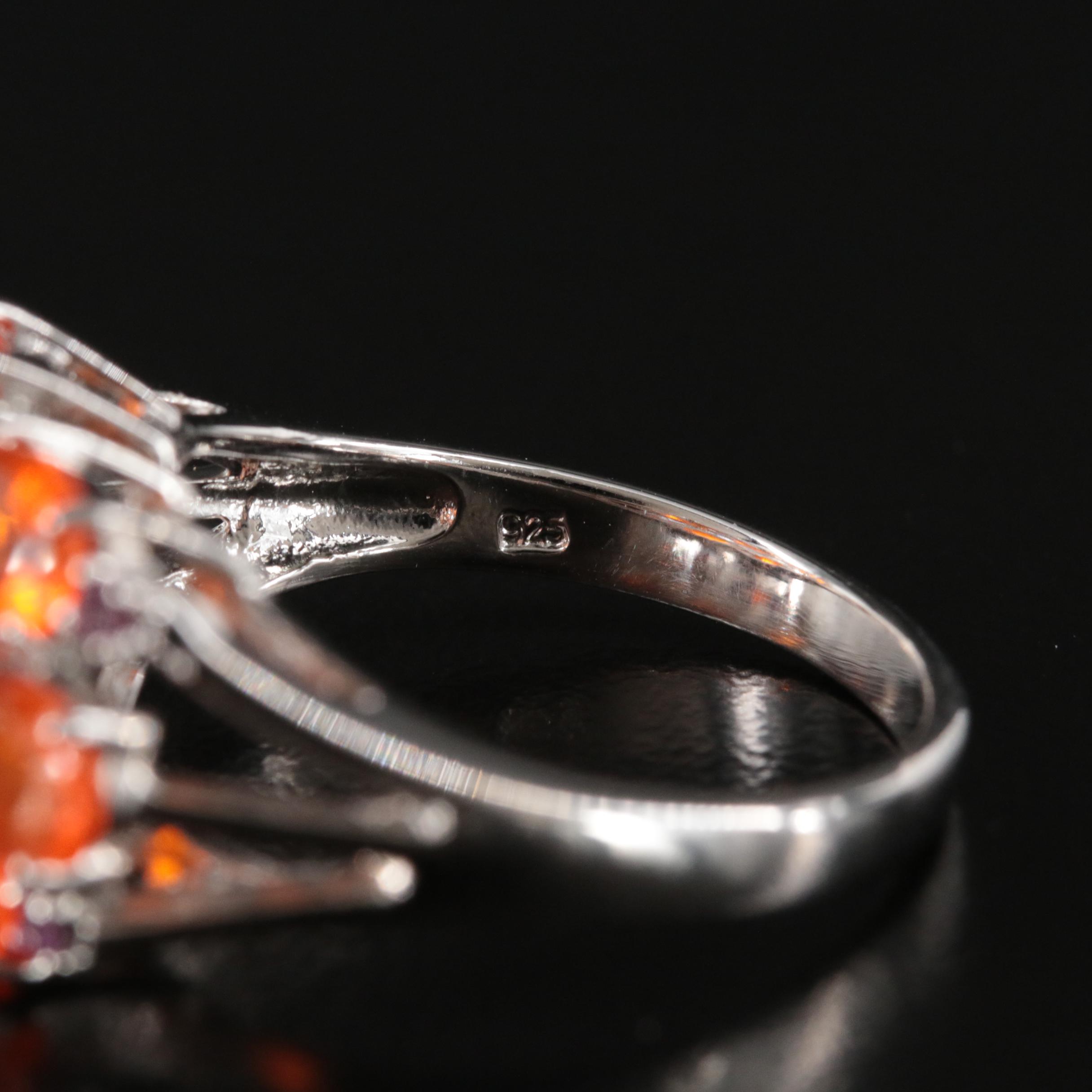 Sterling Fire Opal and Garnet Ring