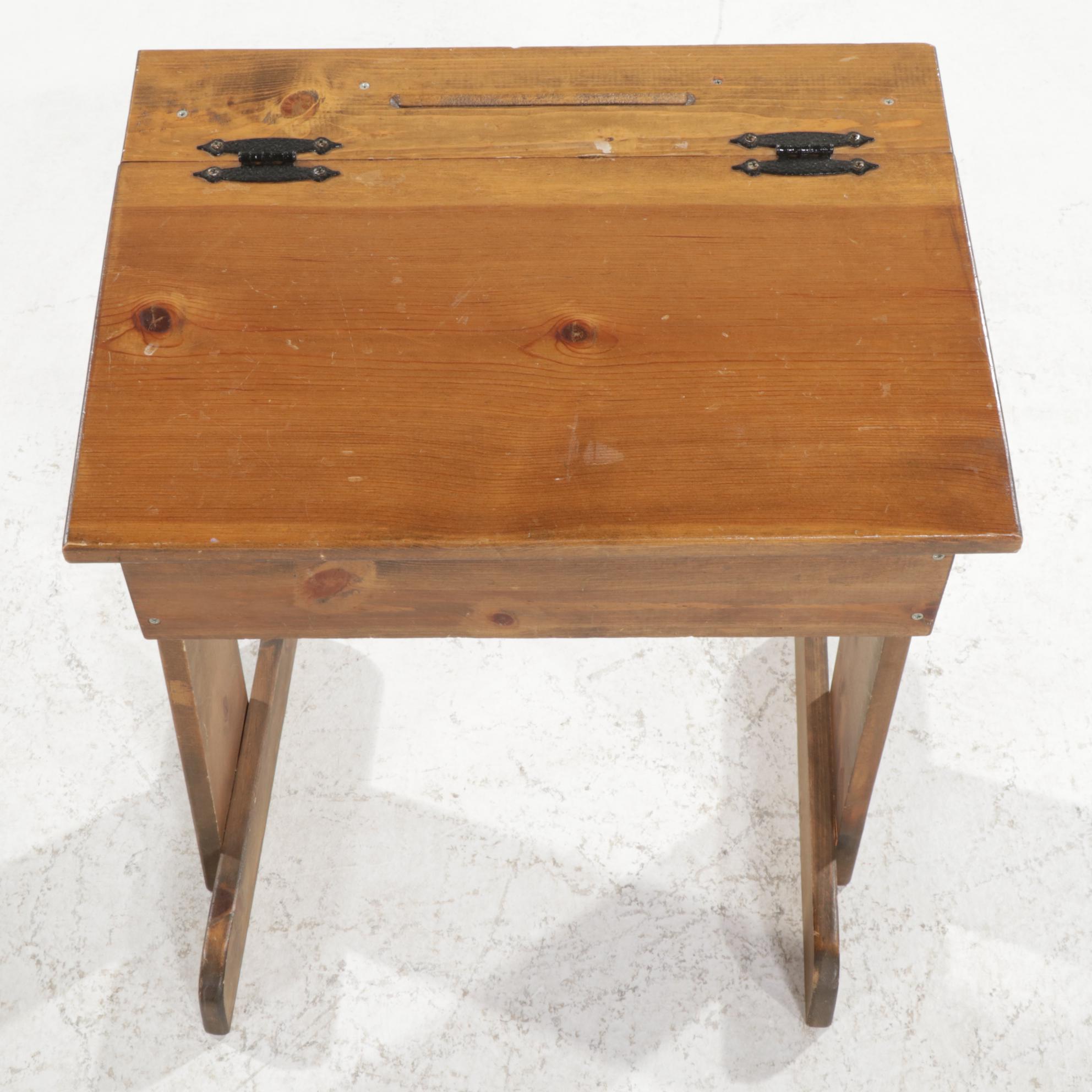 Primitive Style Pine Lift-Lid Elementary School Desk, Mid to Late 20th Century