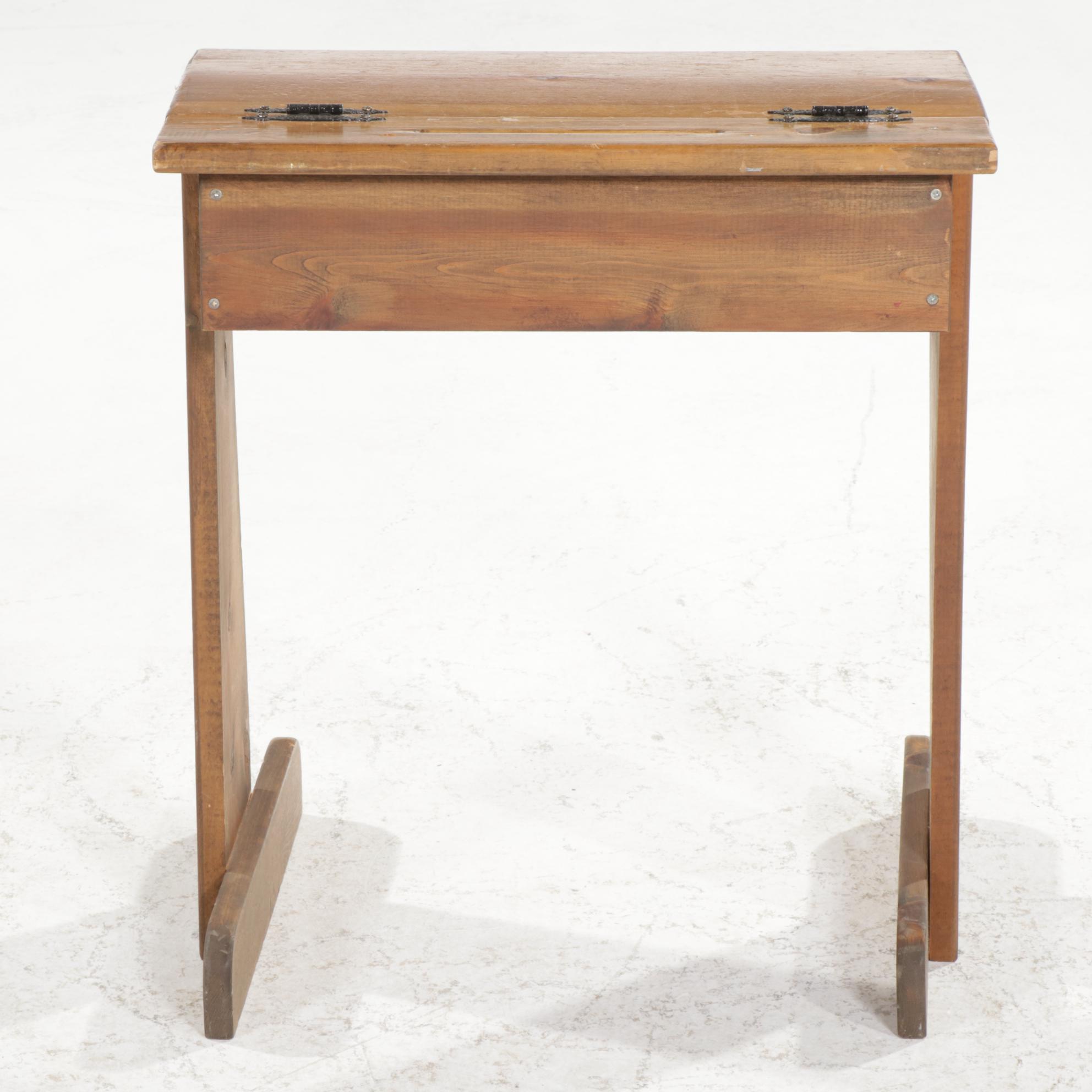 Primitive Style Pine Lift-Lid Elementary School Desk, Mid to Late 20th Century