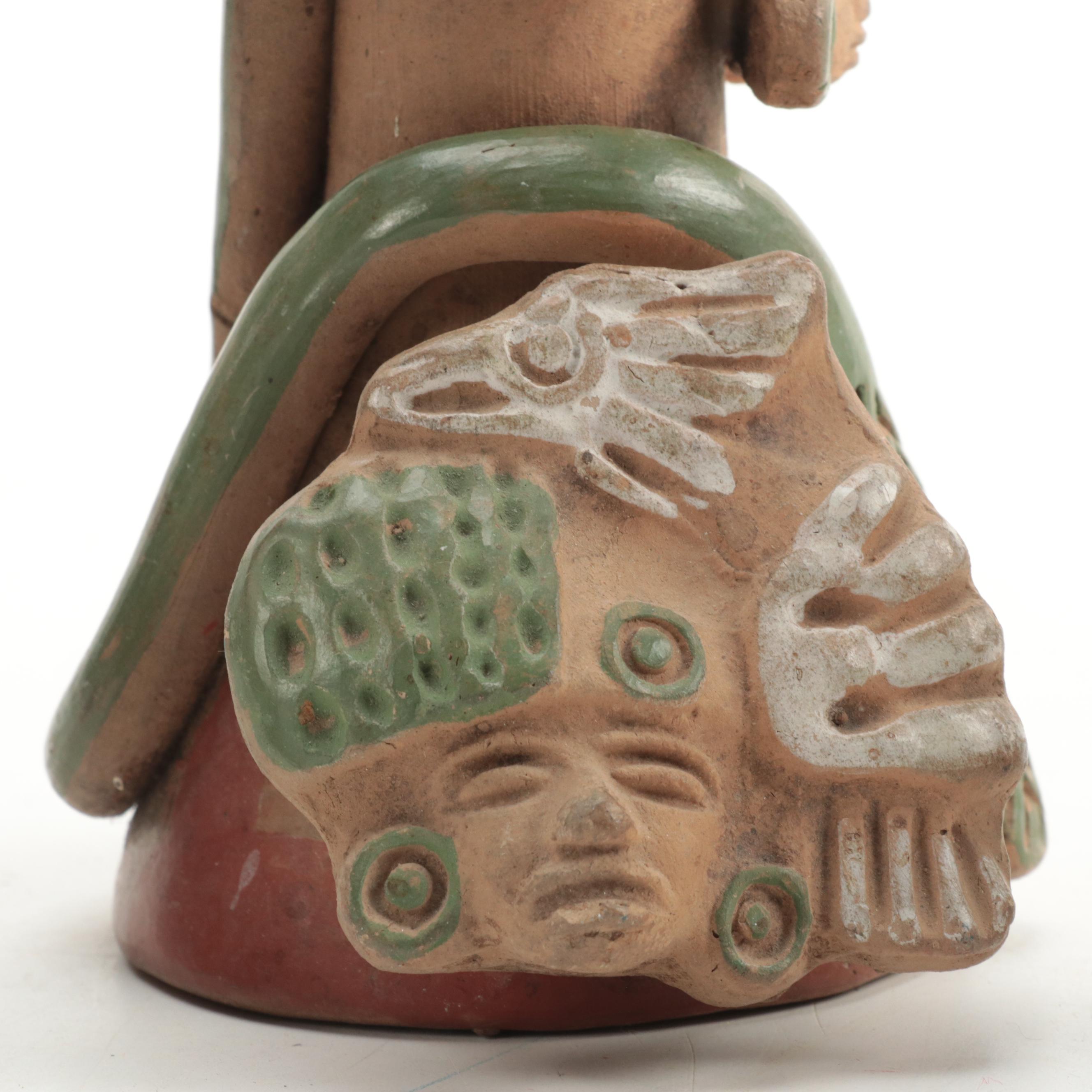 Central American Style Hand-Painted Aztec Themed Clay Flutes