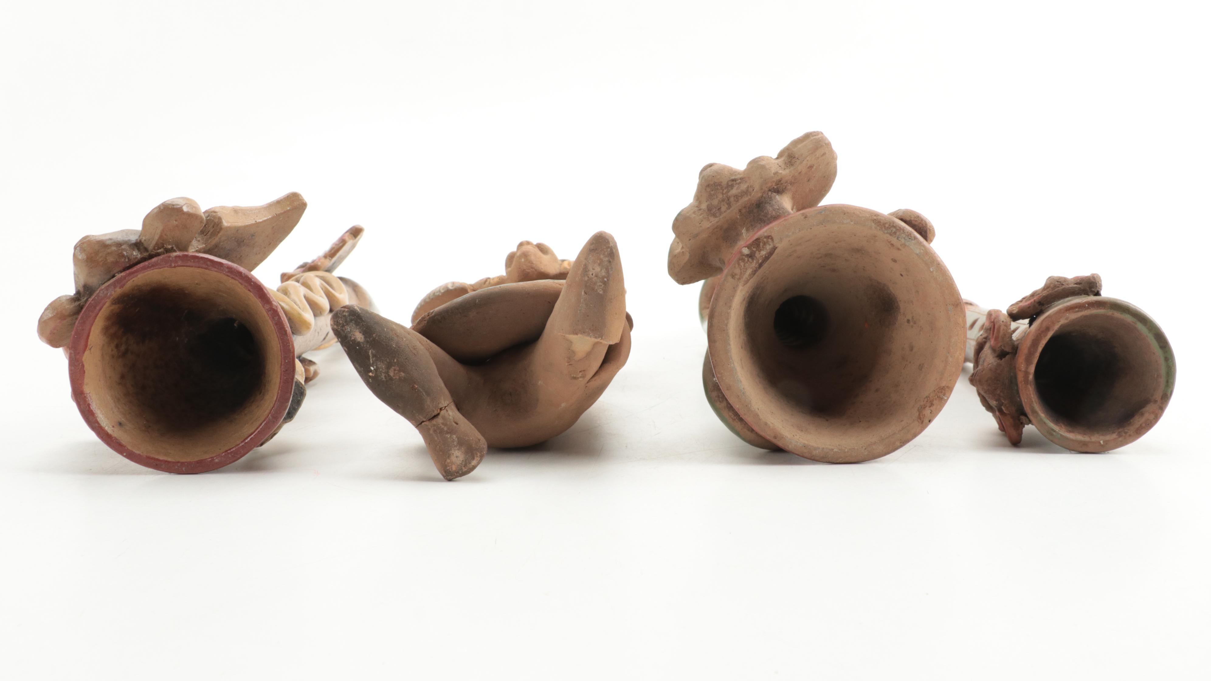 Central American Style Hand-Painted Aztec Themed Clay Flutes