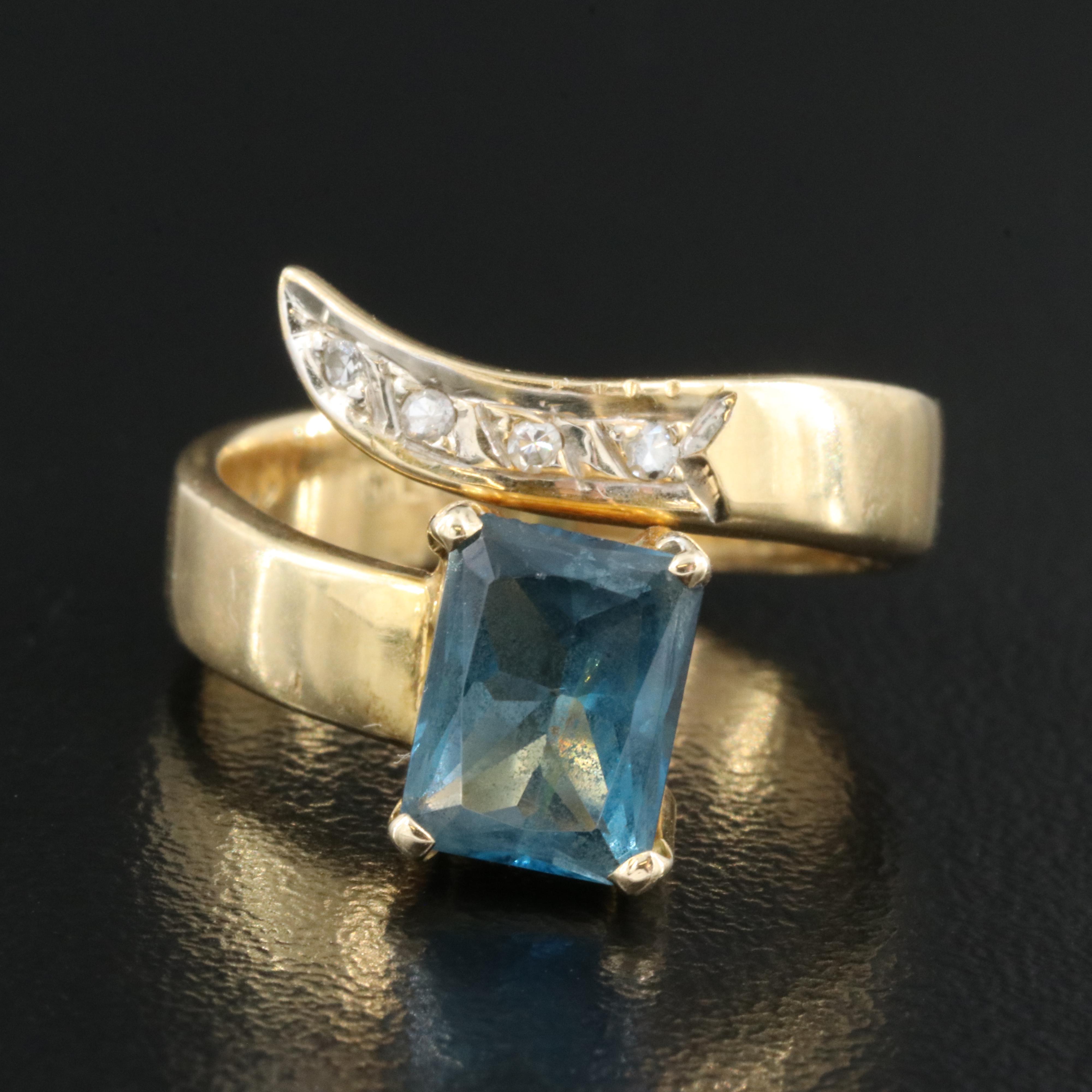 14K London Blue Topaz and Diamond Bypass Ring
