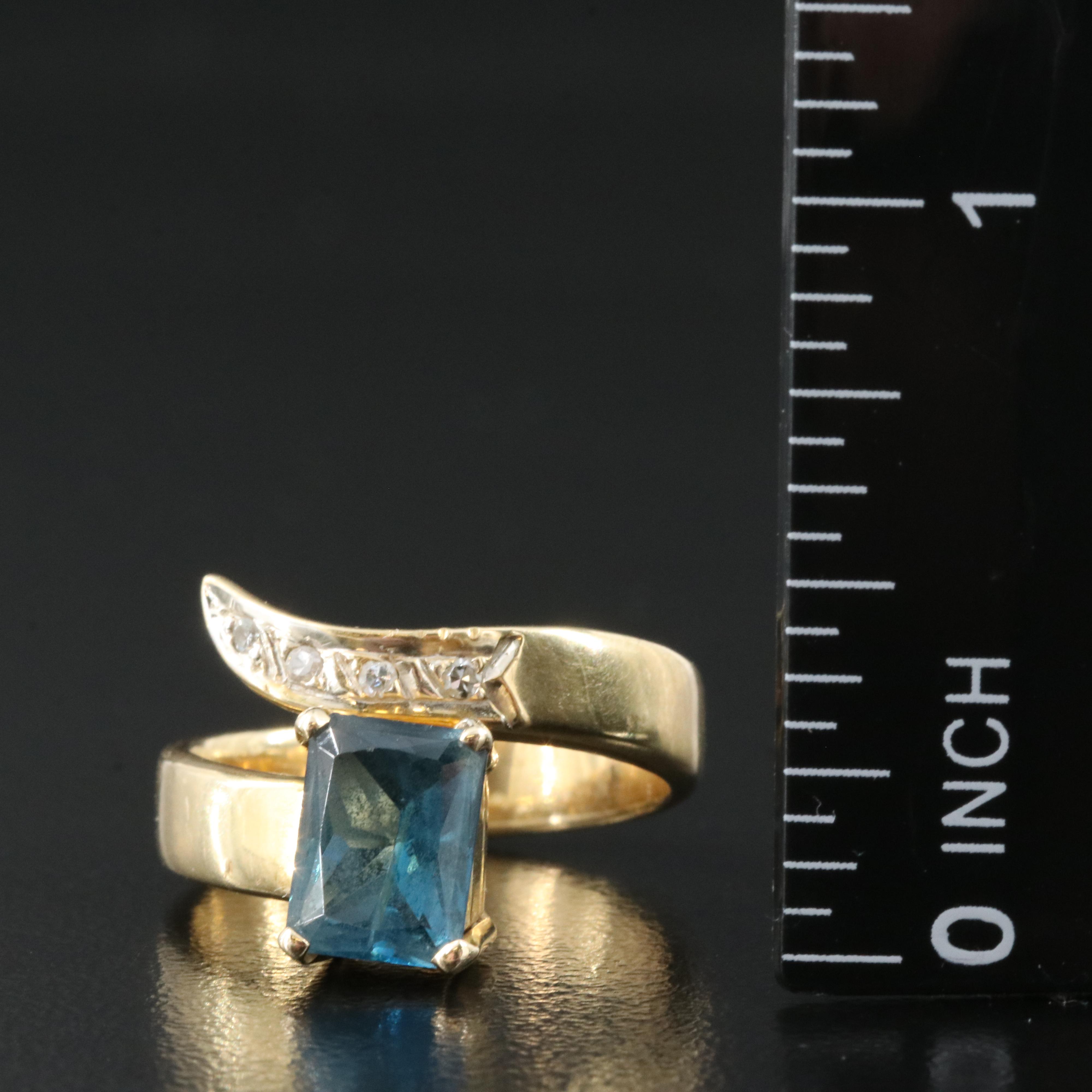 14K London Blue Topaz and Diamond Bypass Ring