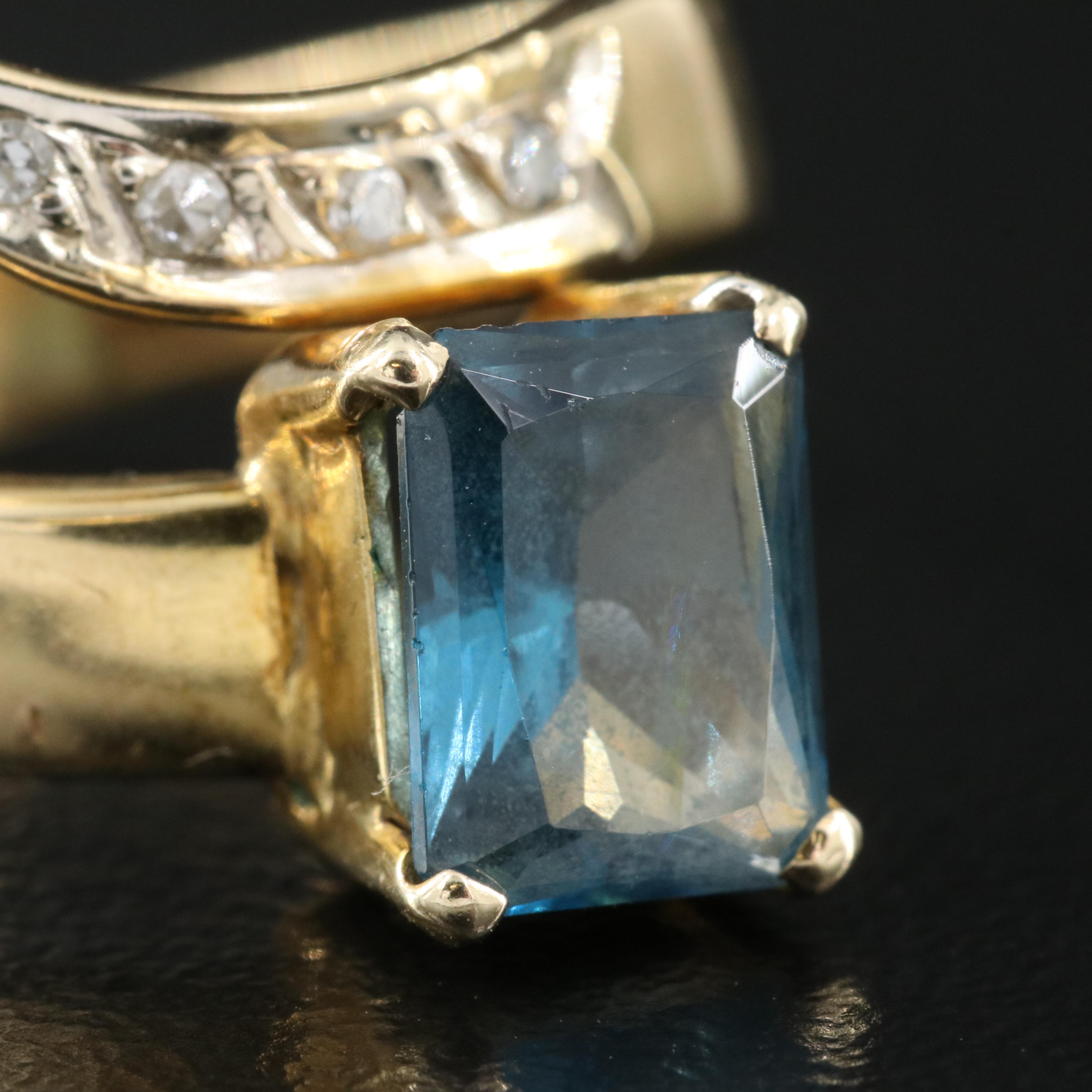 14K London Blue Topaz and Diamond Bypass Ring