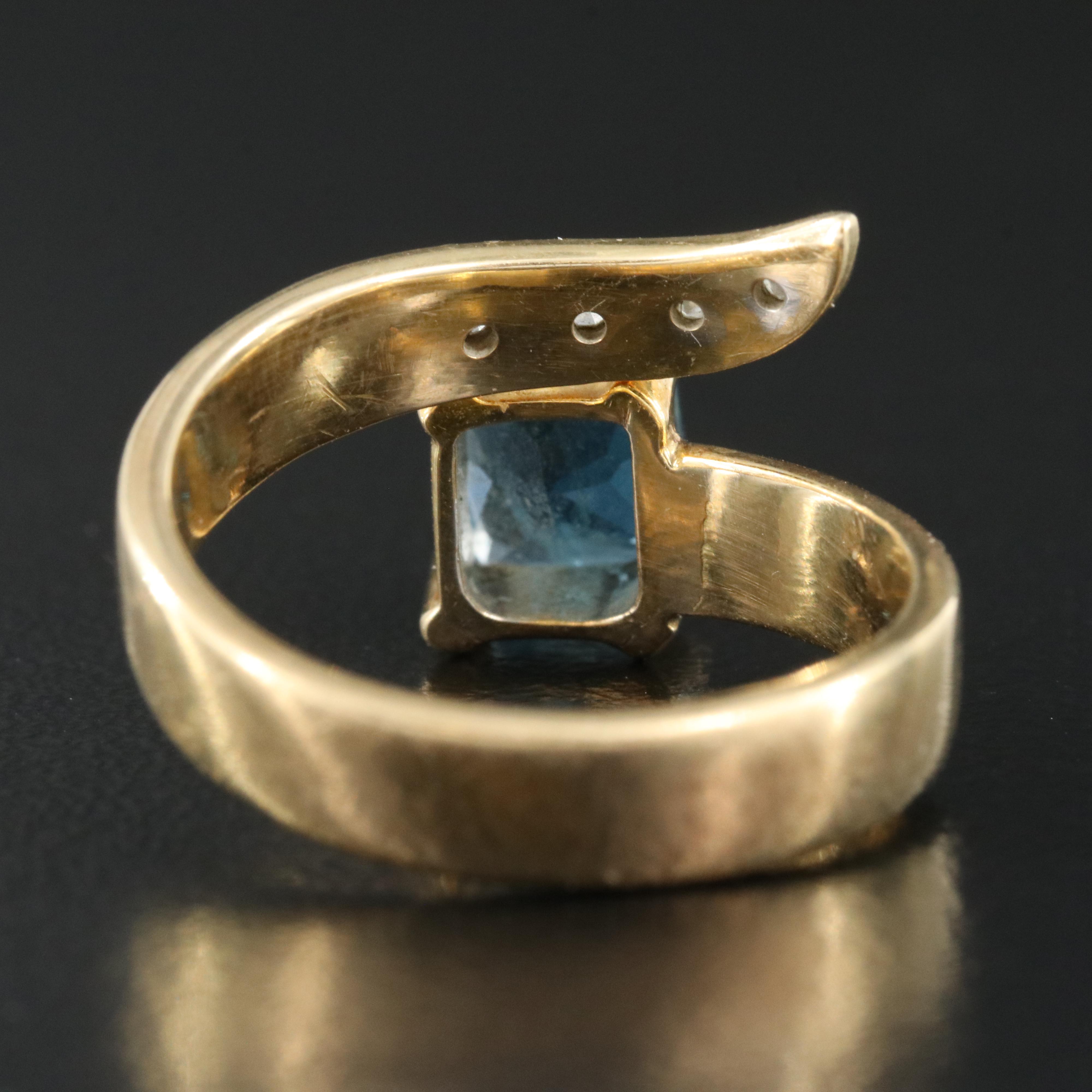 14K London Blue Topaz and Diamond Bypass Ring