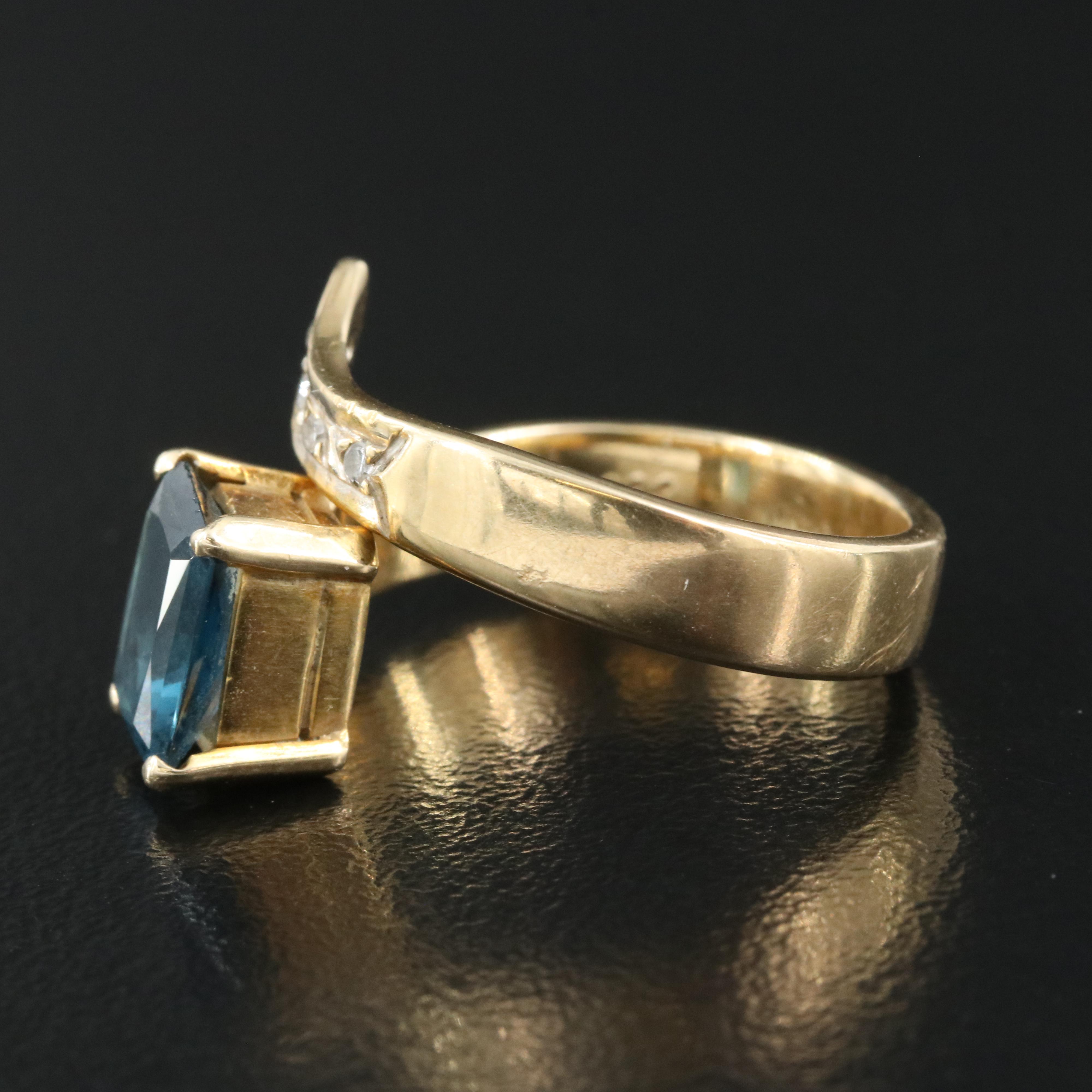14K London Blue Topaz and Diamond Bypass Ring