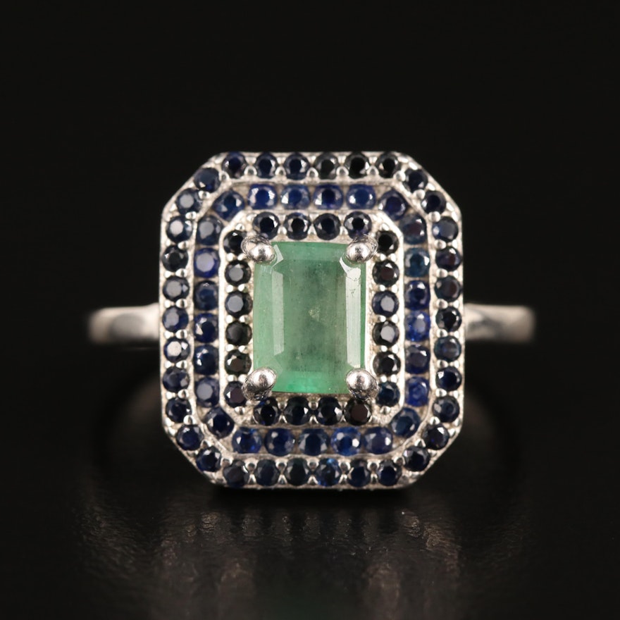 Sterling Emerald and Sapphire Ring