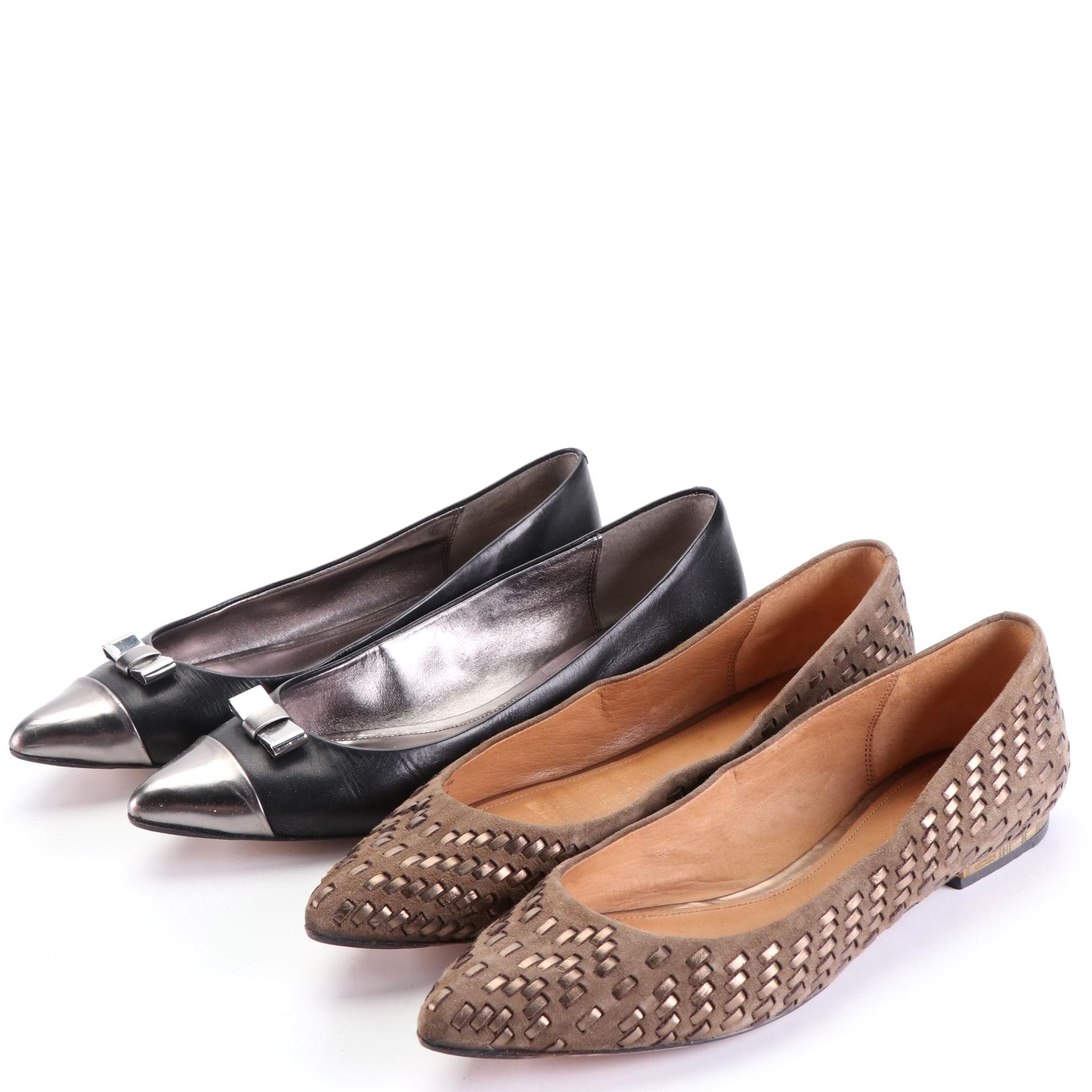 Coach Pointed Toe Flats in Suede and Leather with Boxes